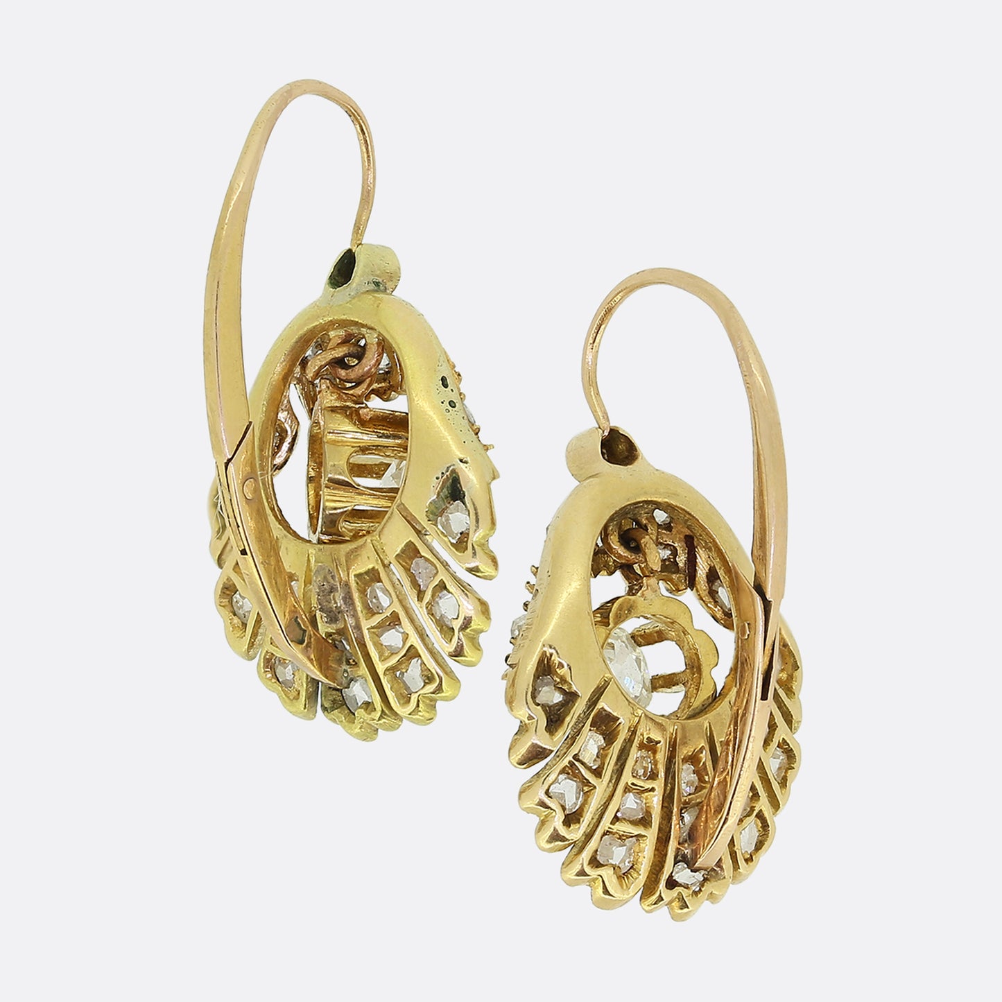 Antique Diamond Seashell Drop Earrings