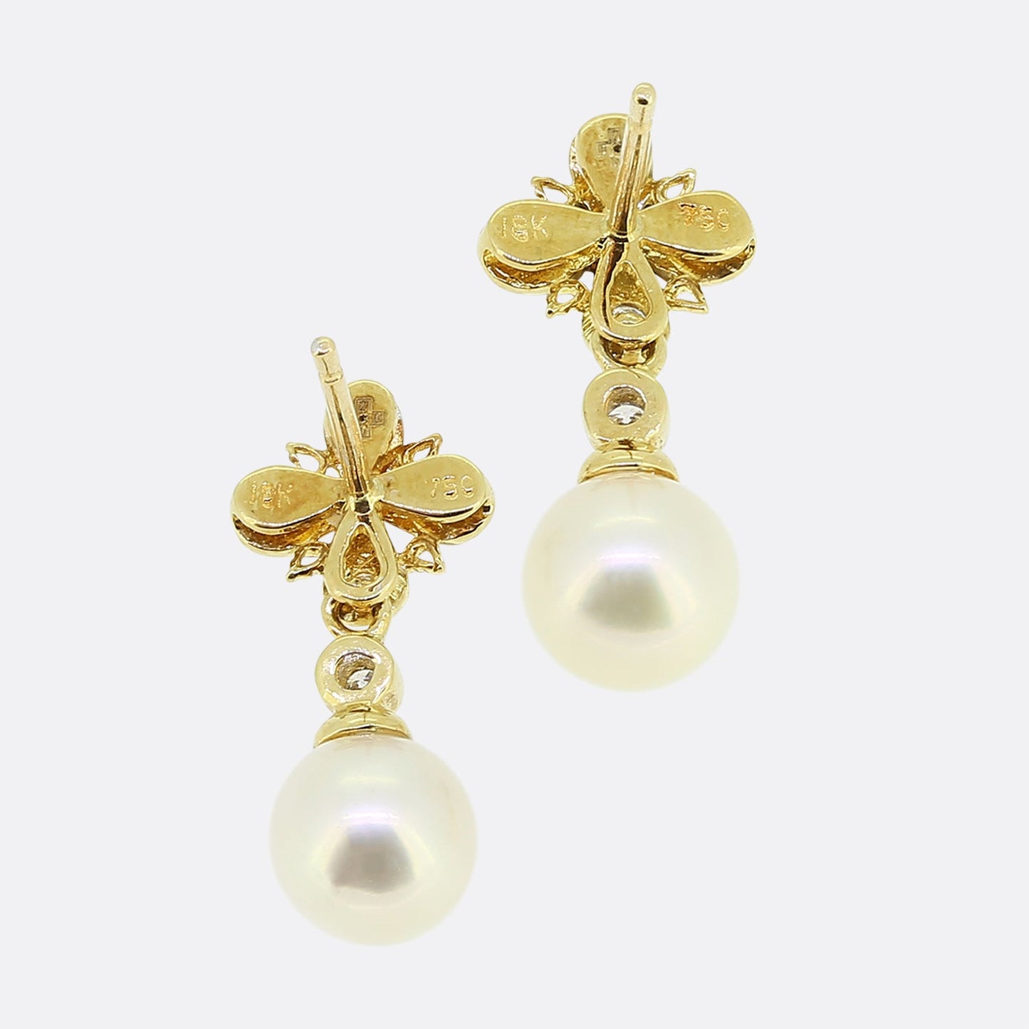 Pearl and Diamond Drop Earrings