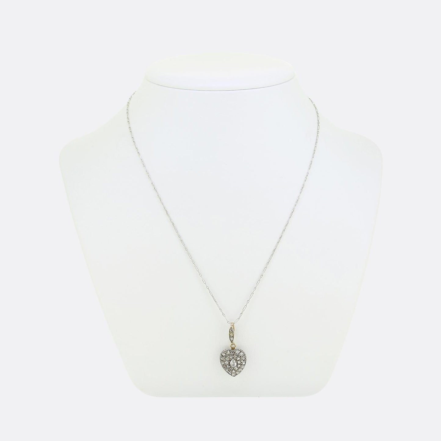 Antique Rose Cut Diamond Heart Pendant Necklace