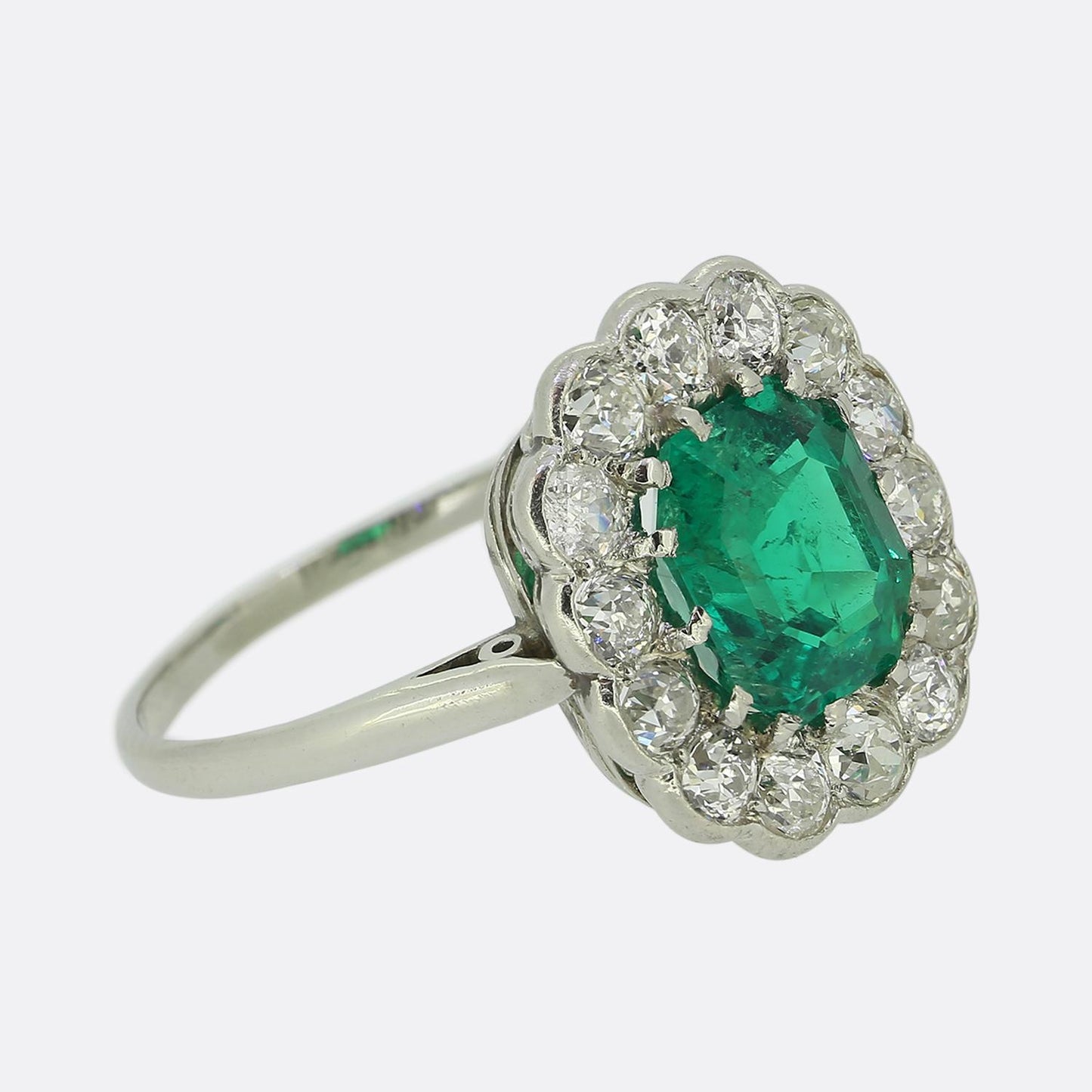 Vintage 1.94 Carat Emerald and Diamond Cluster Ring