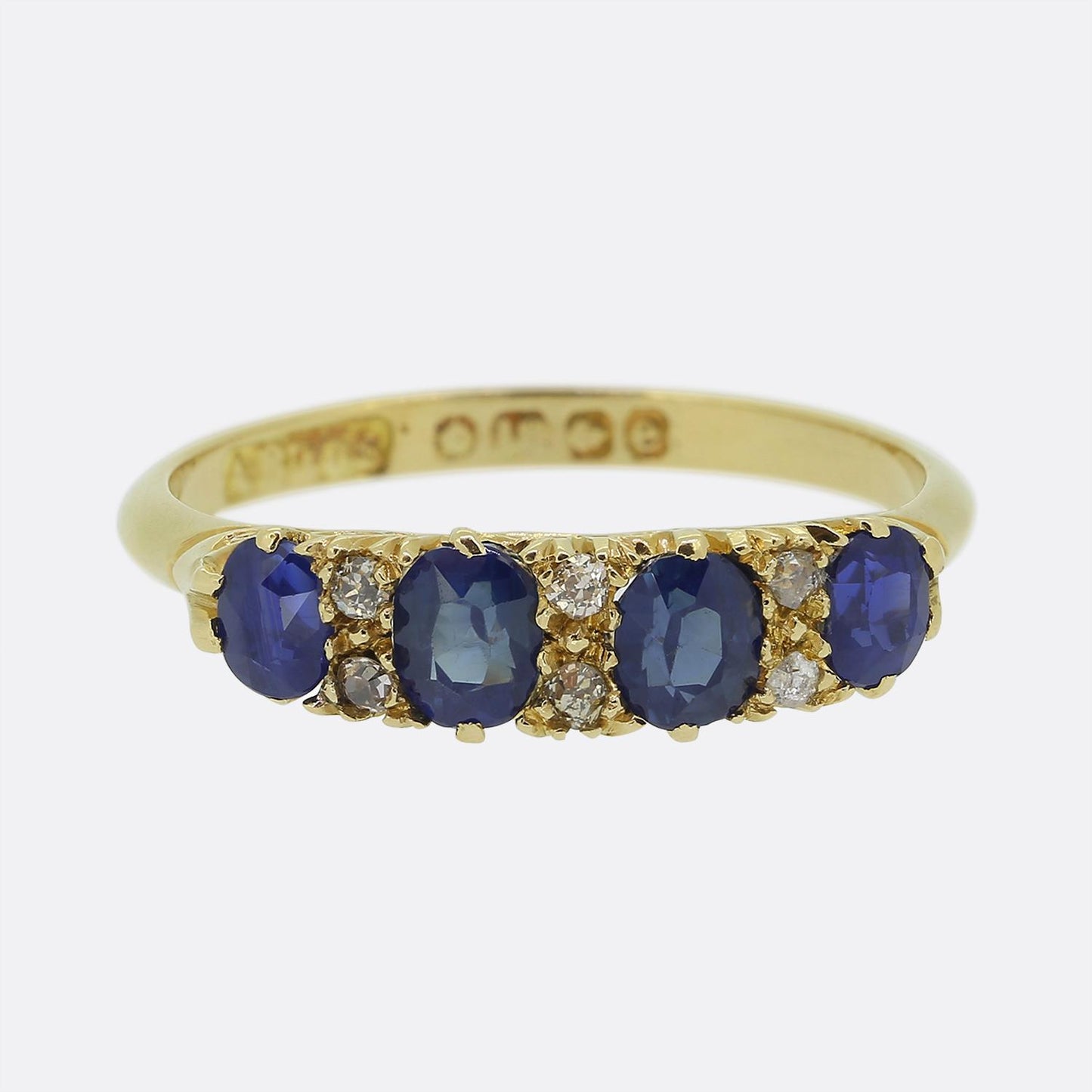 Edwardian Sapphire Four-Stone and Diamond Ring