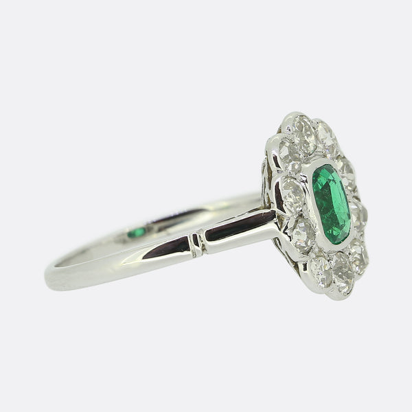 Art Deco Emerald and Old Cut Diamond Cluster Ring
