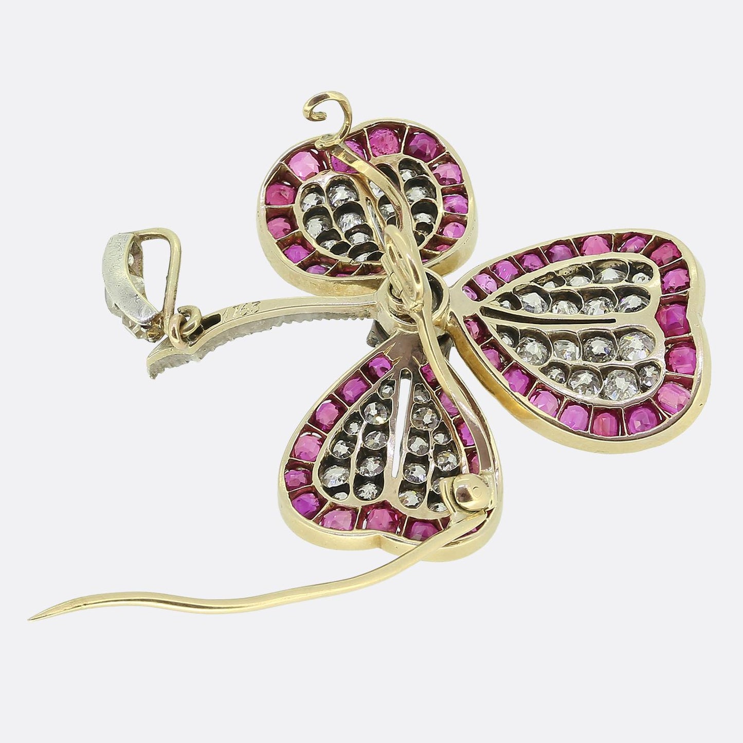 Victorian Ruby and Diamond Clover Pendant Brooch