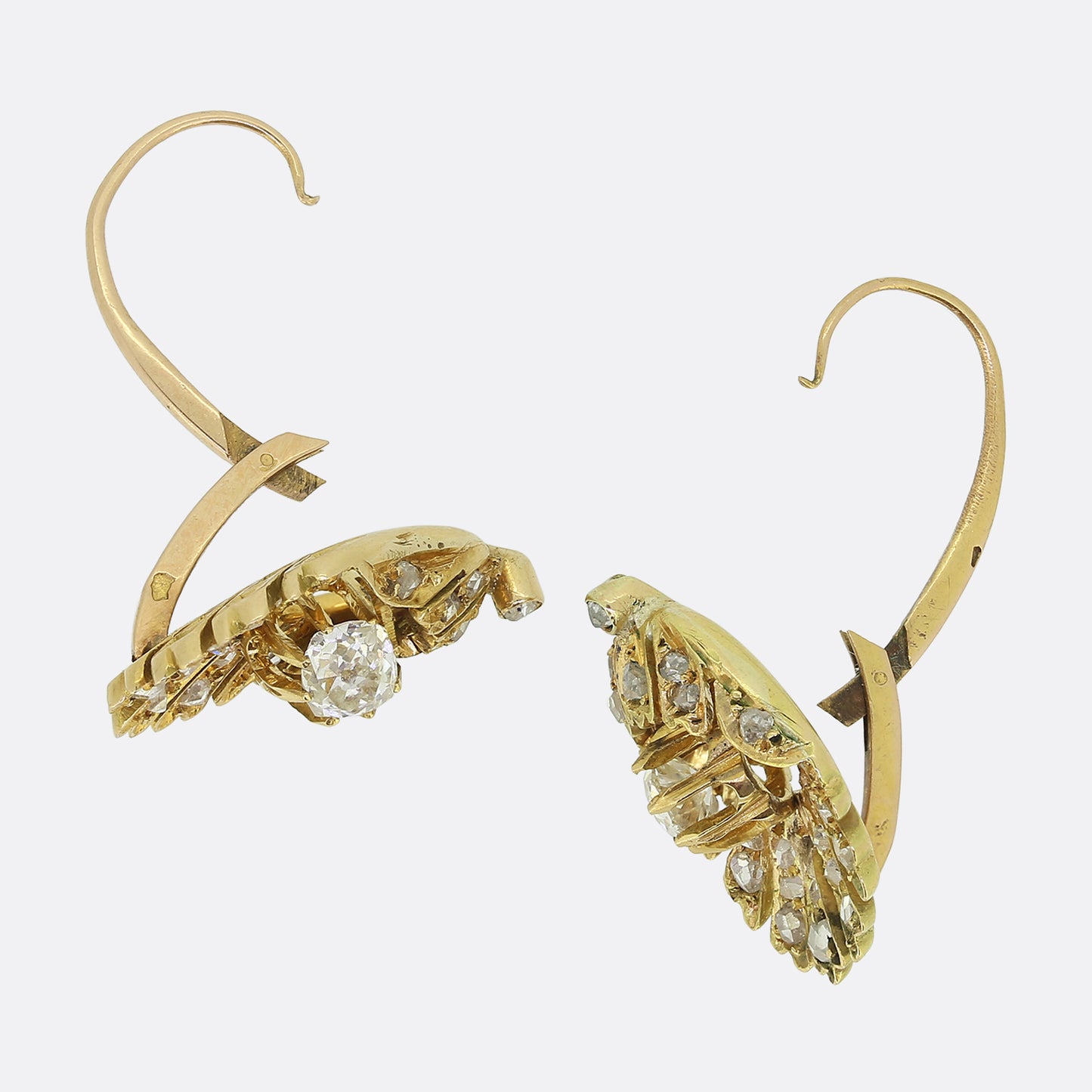 Antique Diamond Seashell Drop Earrings
