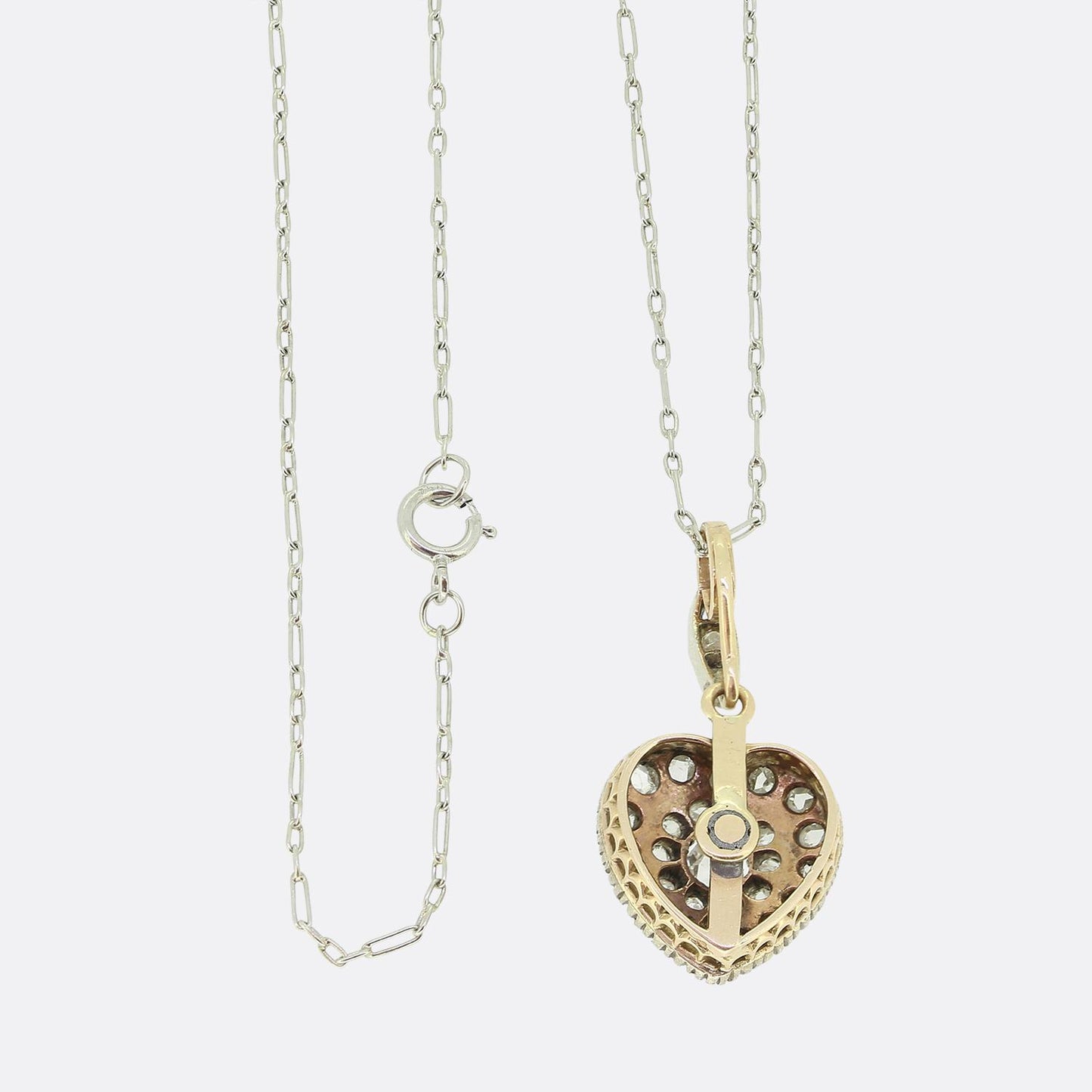 Antique Rose Cut Diamond Heart Pendant Necklace