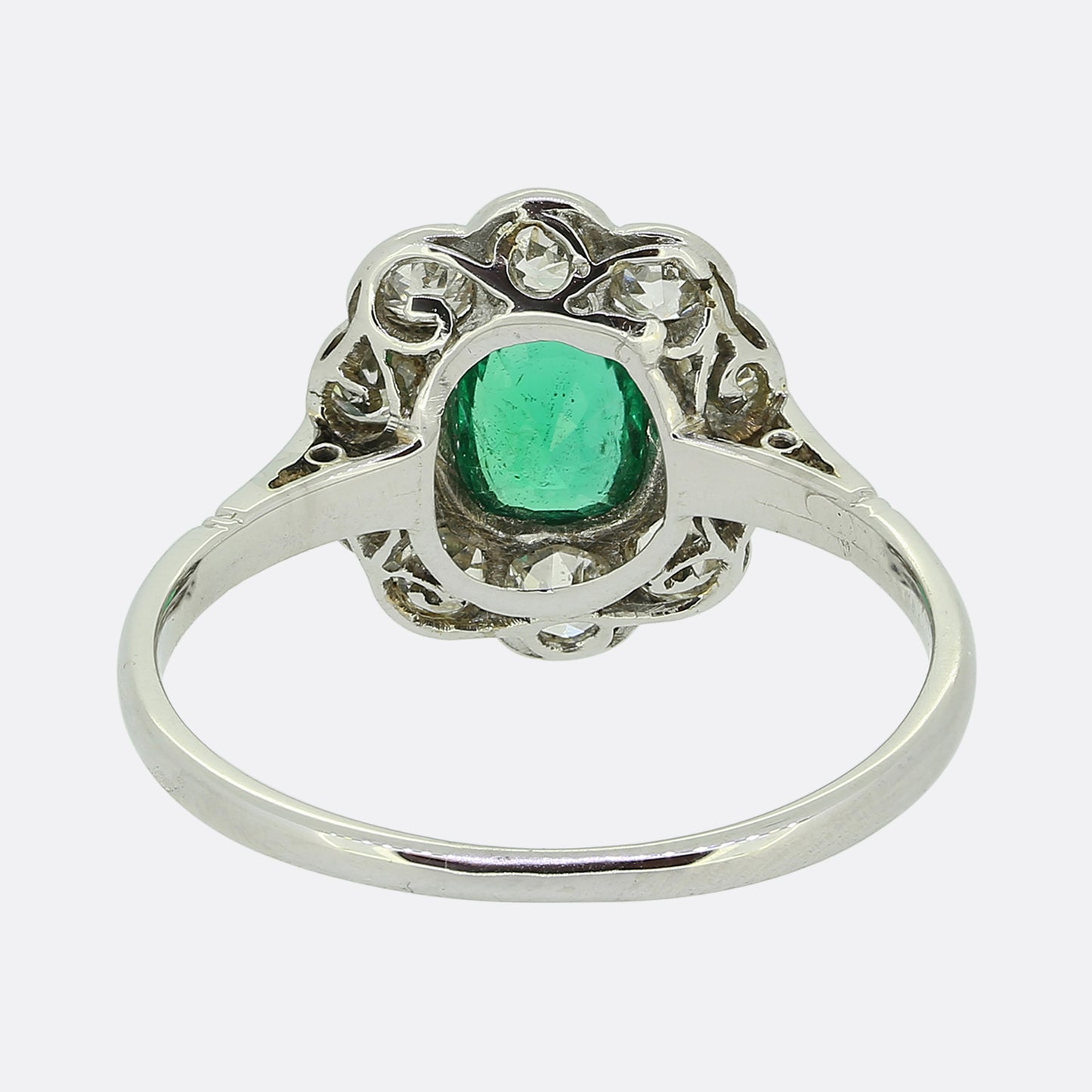 Art Deco Emerald and Old Cut Diamond Cluster Ring