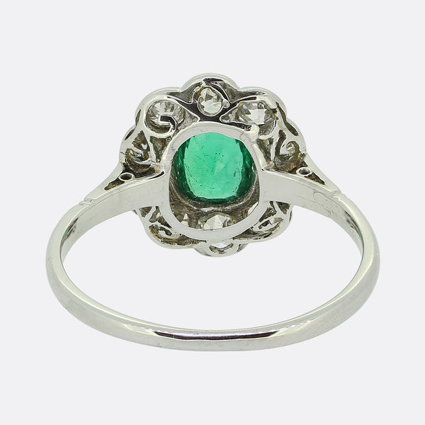 Art Deco Emerald and Old Cut Diamond Cluster Ring