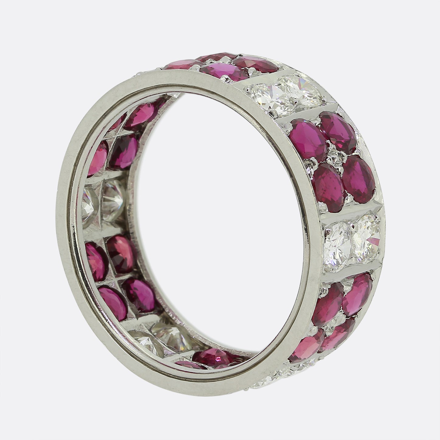 Vintage Ruby and Diamond Two Row Ring Size O
