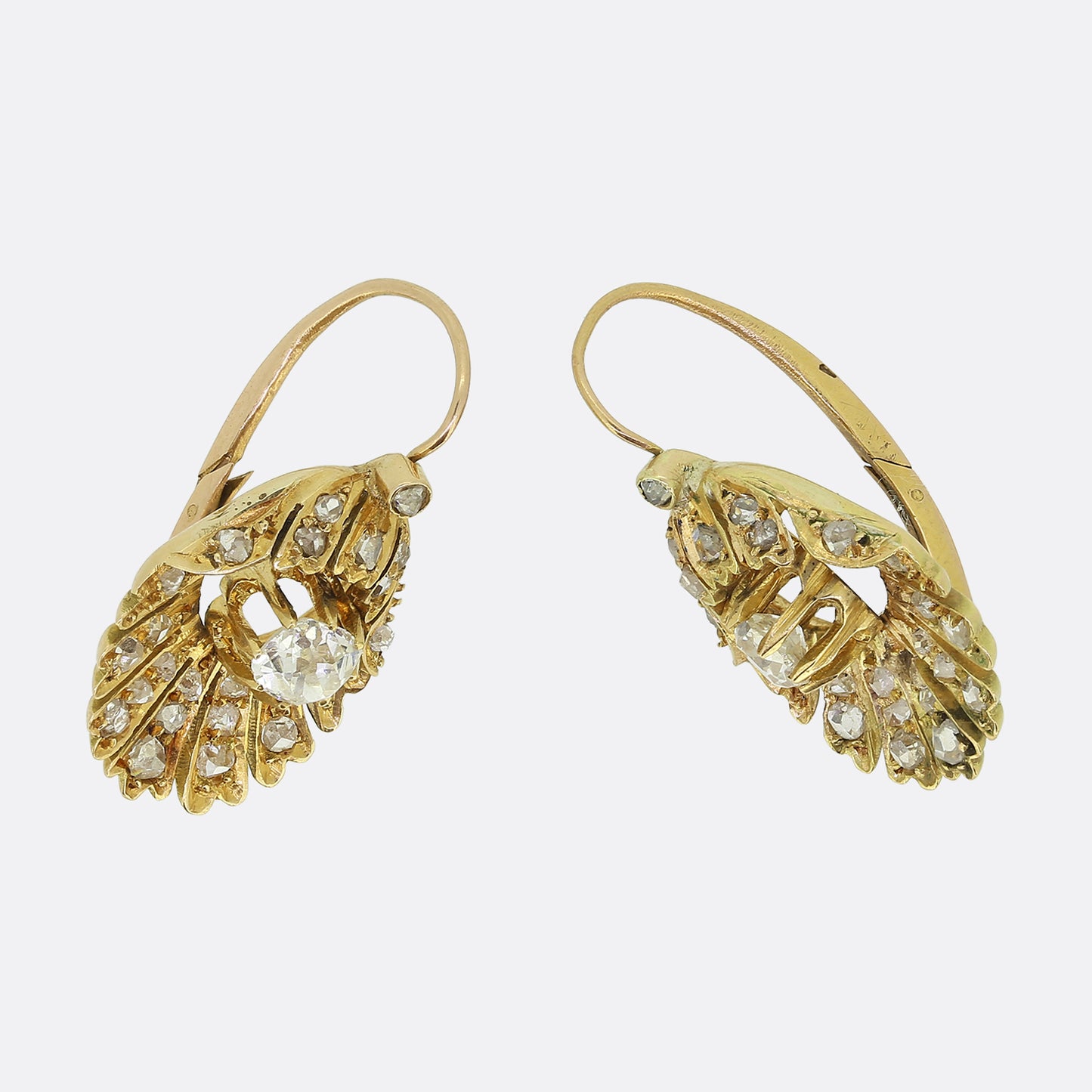 Antique Diamond Seashell Drop Earrings