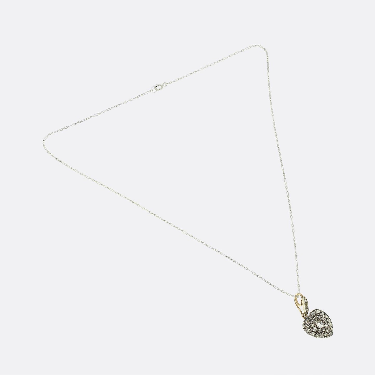 Antique Rose Cut Diamond Heart Pendant Necklace