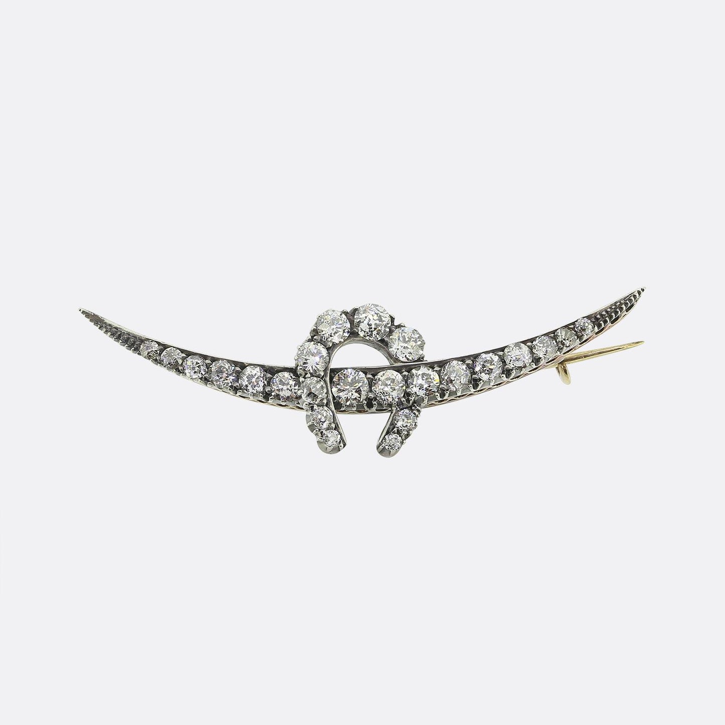 Victorian Old Cut Diamond Horseshoe Crescent Brooch