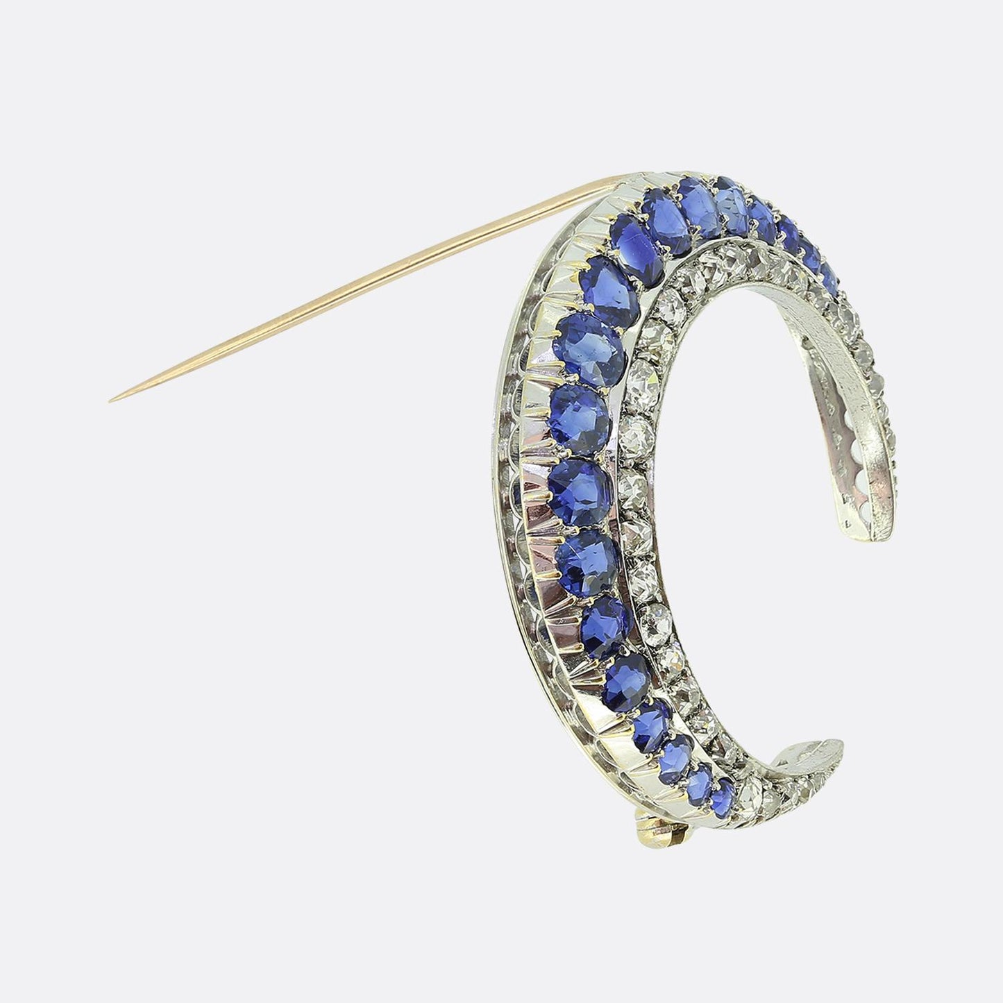 Edwardian Sapphire and Diamond Crescent Brooch