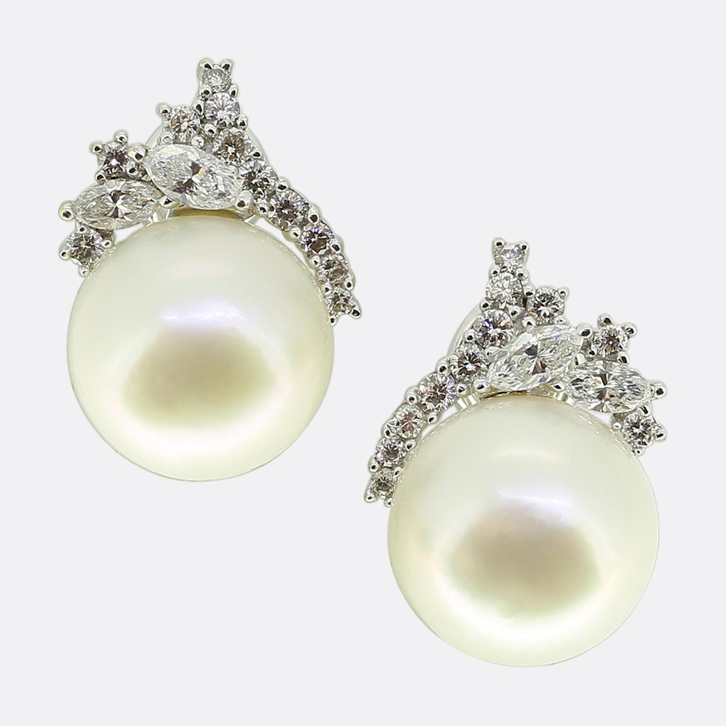Pearl and Diamond Cluster Earrings