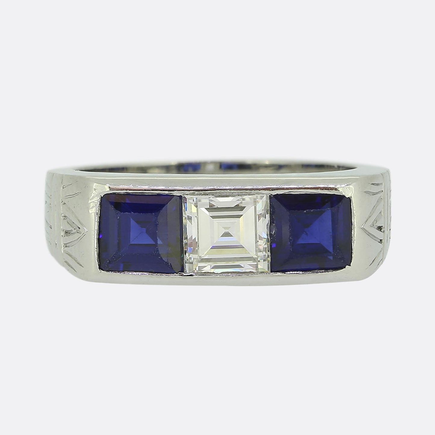 Cartier Art Deco Ruby Sapphire and Diamond Three-Stone Rings Set