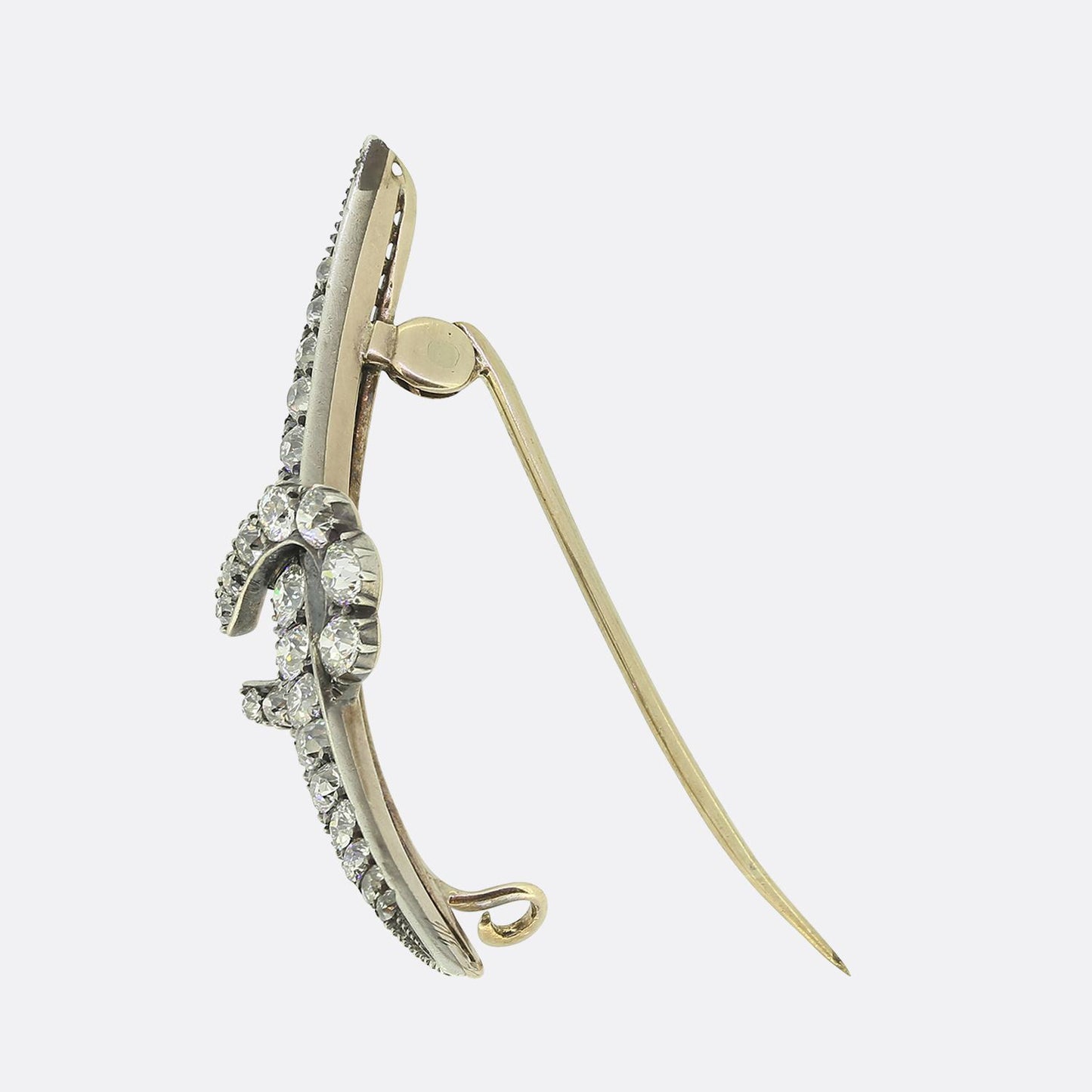 Victorian Old Cut Diamond Horseshoe Crescent Brooch