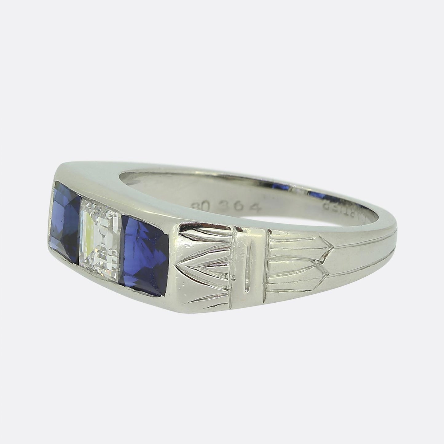 Cartier Art Deco Ruby Sapphire and Diamond Three-Stone Rings Set