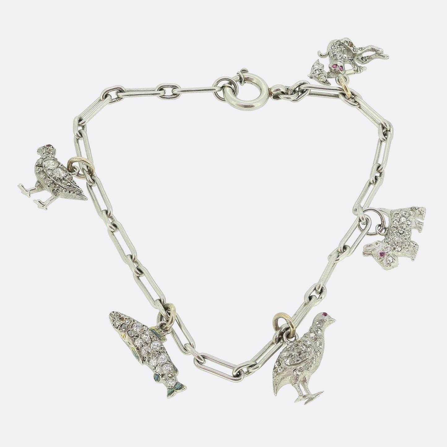 Art Deco Diamond Animal Charm Bracelet
