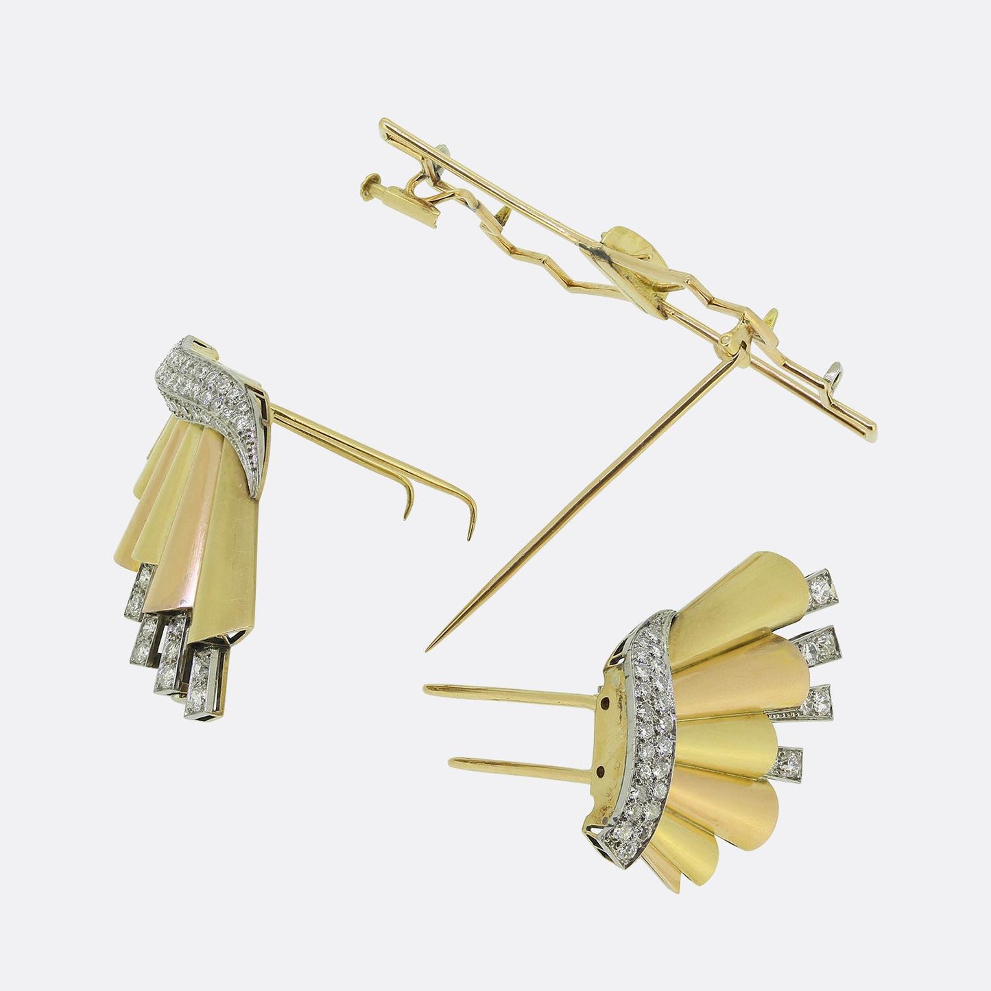 Retro Diamond Double-Clip Brooch