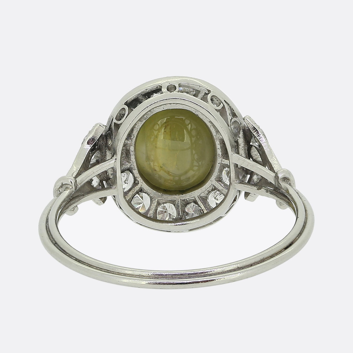Art Deco Style Cat's Eye Chrysoberyl and Diamond Ring