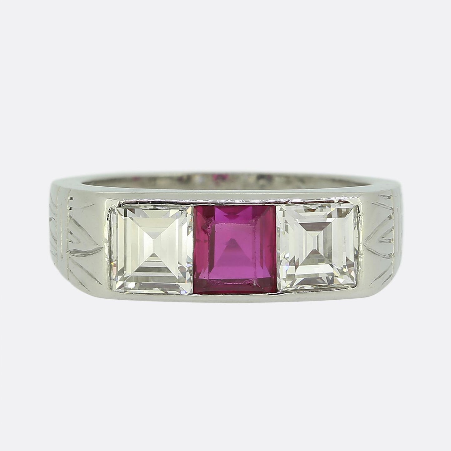Cartier Art Deco Ruby Sapphire and Diamond Three-Stone Rings Set