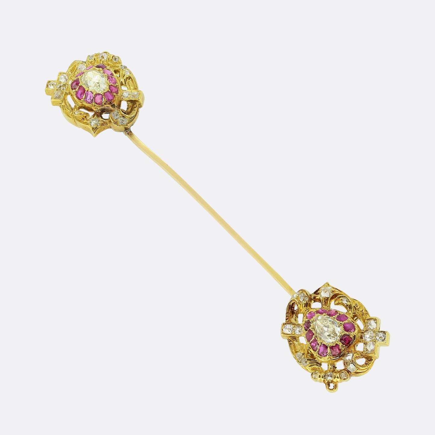 Victorian Ruby and Diamond Jabot Pin