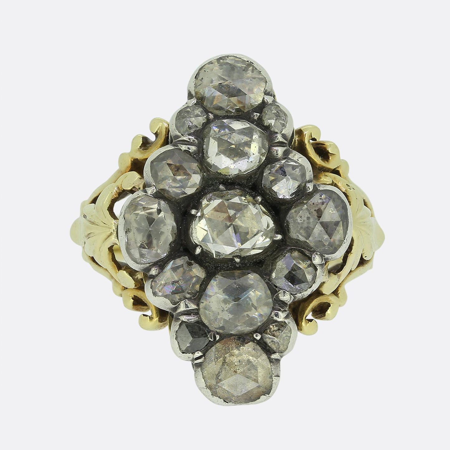 Georgian Rose Cut Diamond Cluster Navette Ring