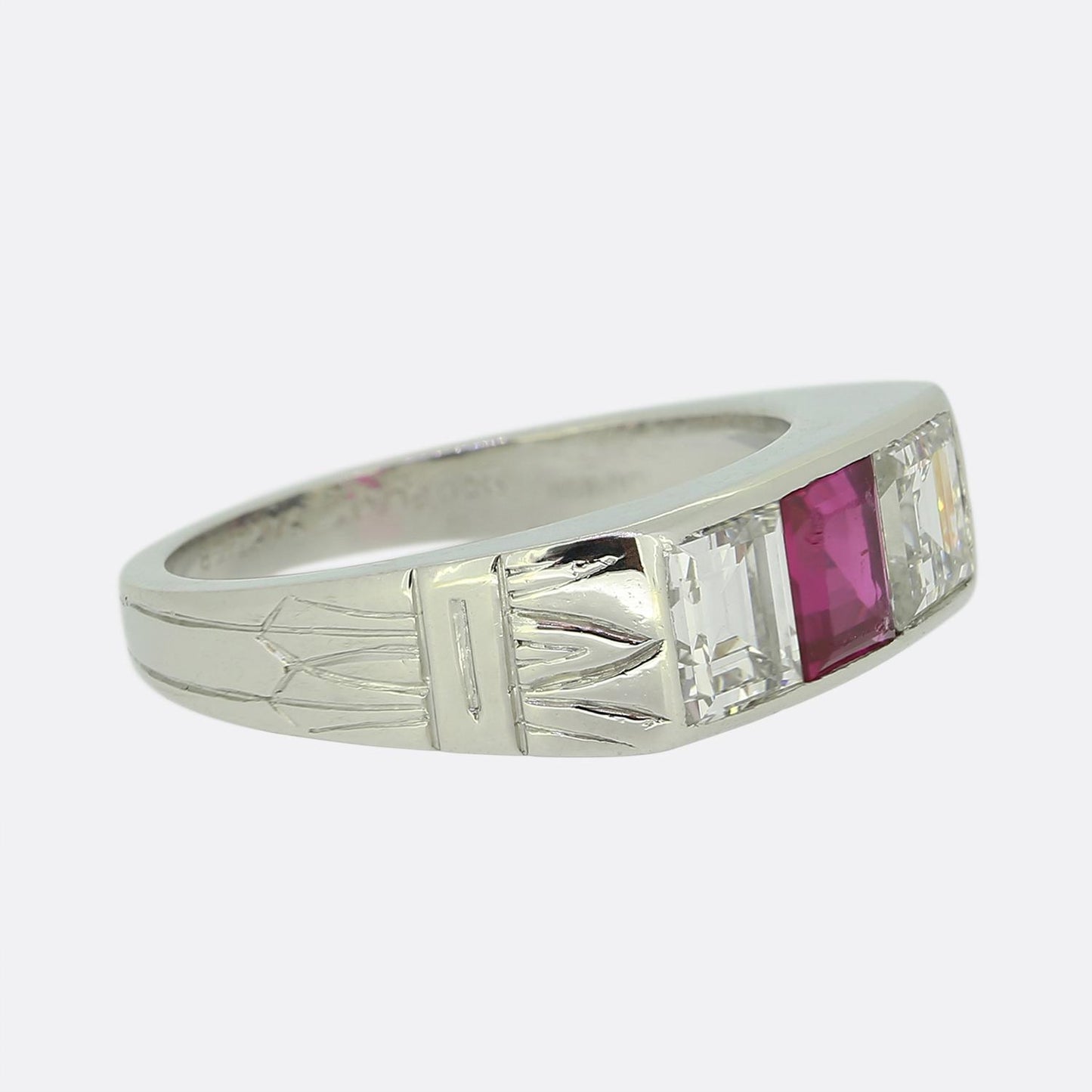Cartier Art Deco Ruby Sapphire and Diamond Three-Stone Rings Set
