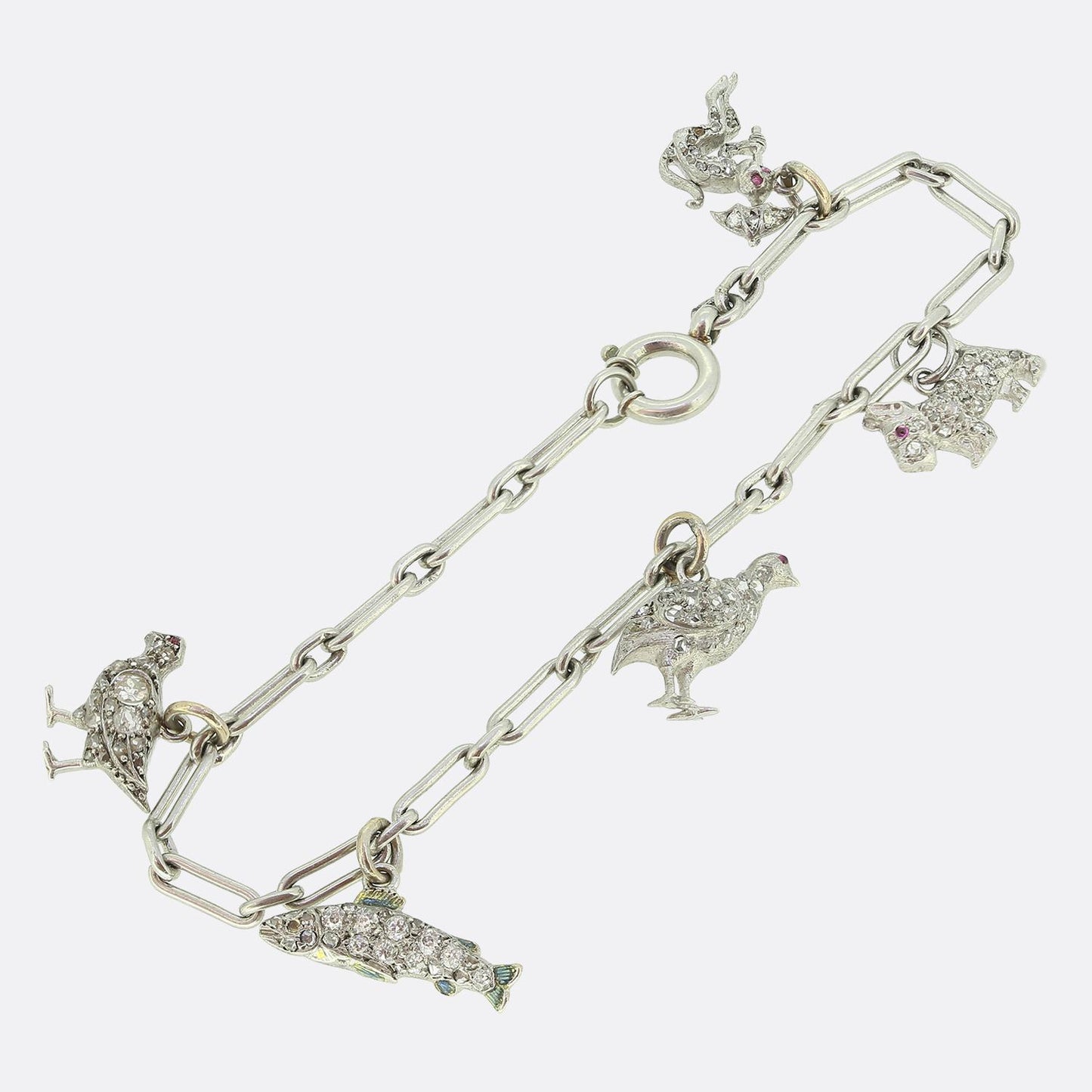 Art Deco Diamond Animal Charm Bracelet