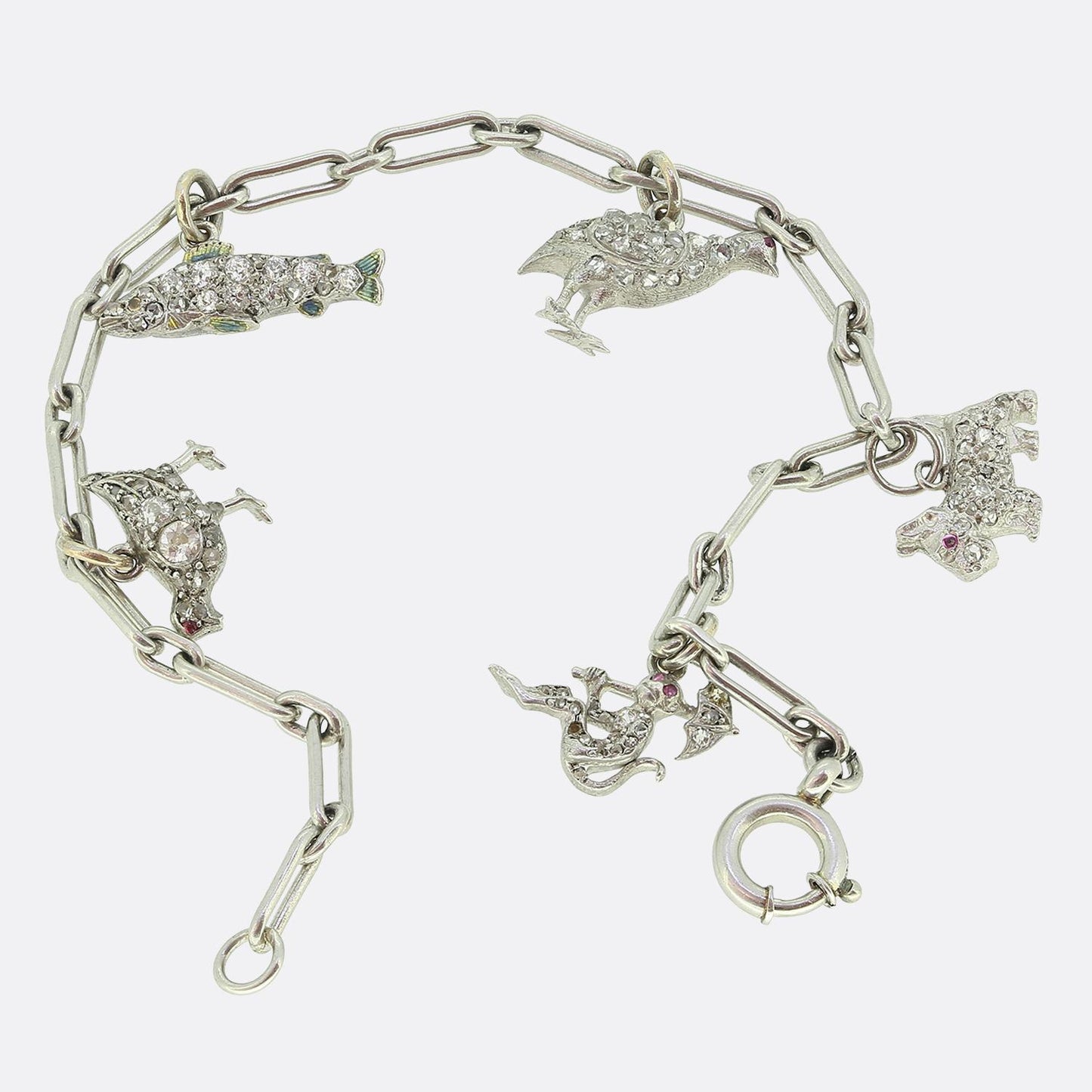 Art Deco Diamond Animal Charm Bracelet
