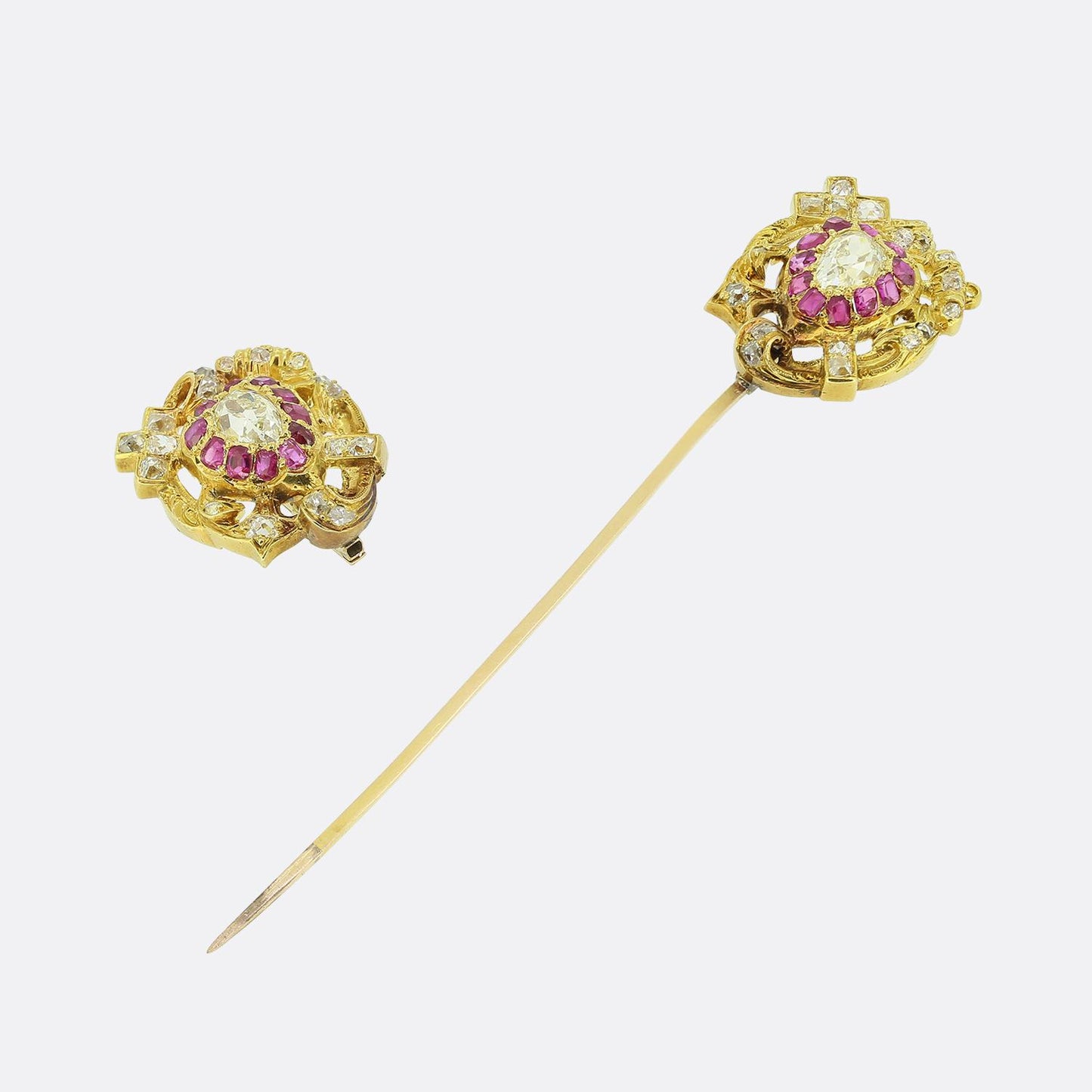 Victorian Ruby and Diamond Jabot Pin