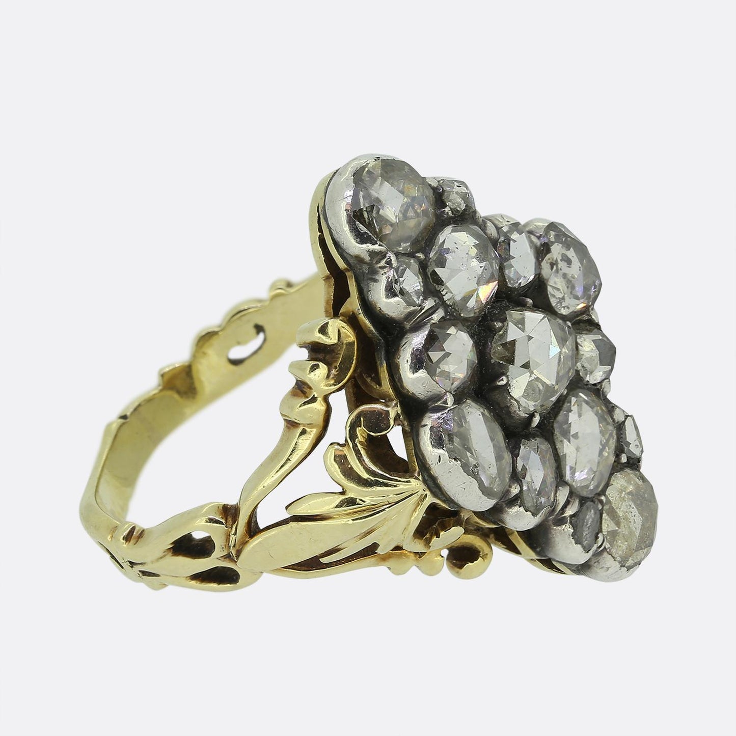 Georgian Rose Cut Diamond Cluster Navette Ring