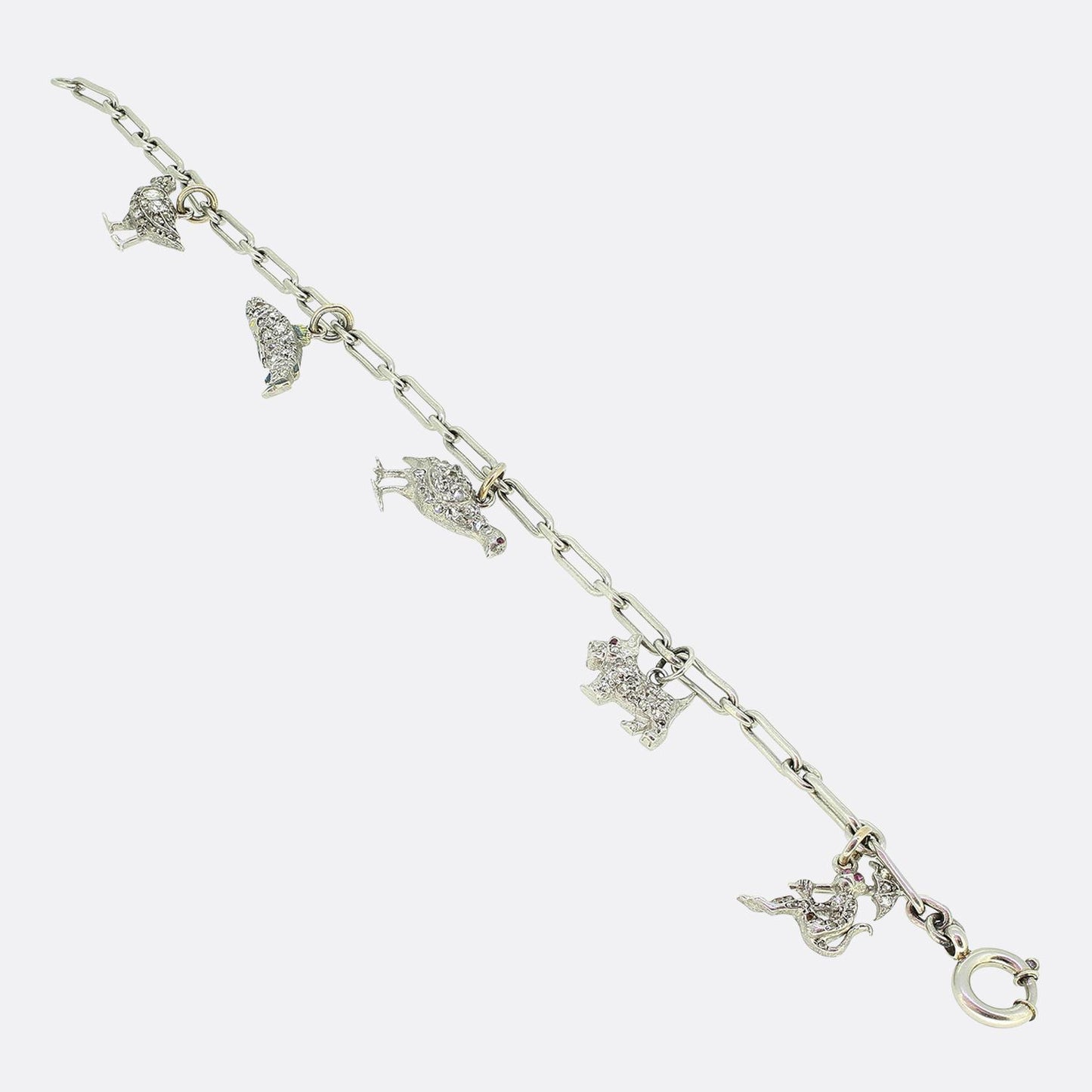 Art Deco Diamond Animal Charm Bracelet