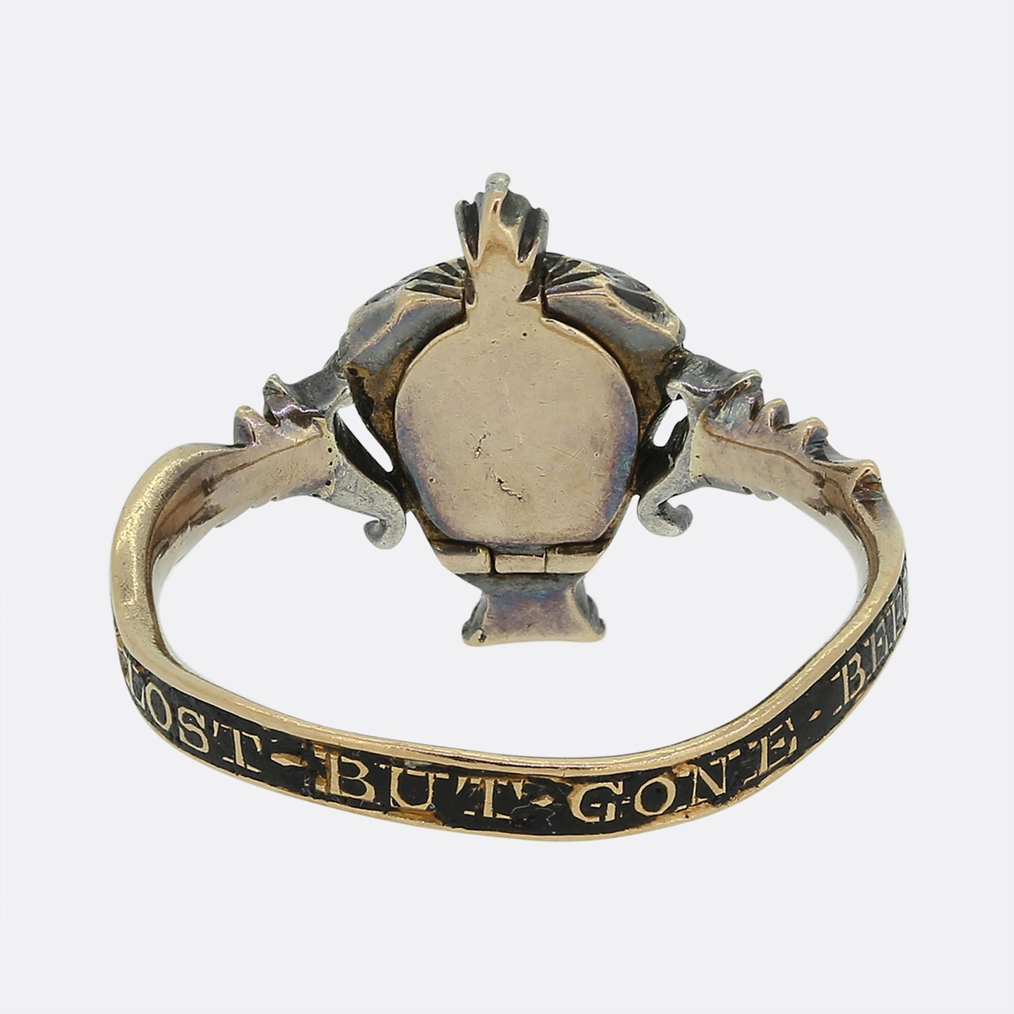 Georgian Diamond and Black Enamel Urn Locket Ring Size K