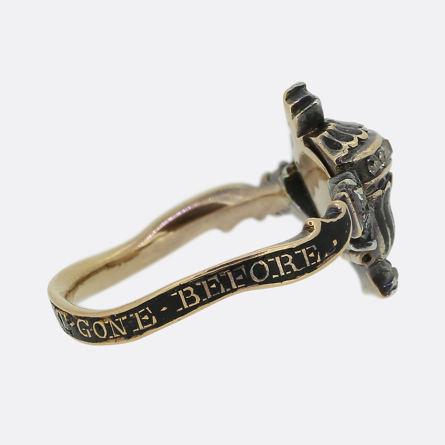 Georgian Diamond and Black Enamel Urn Locket Ring Size K