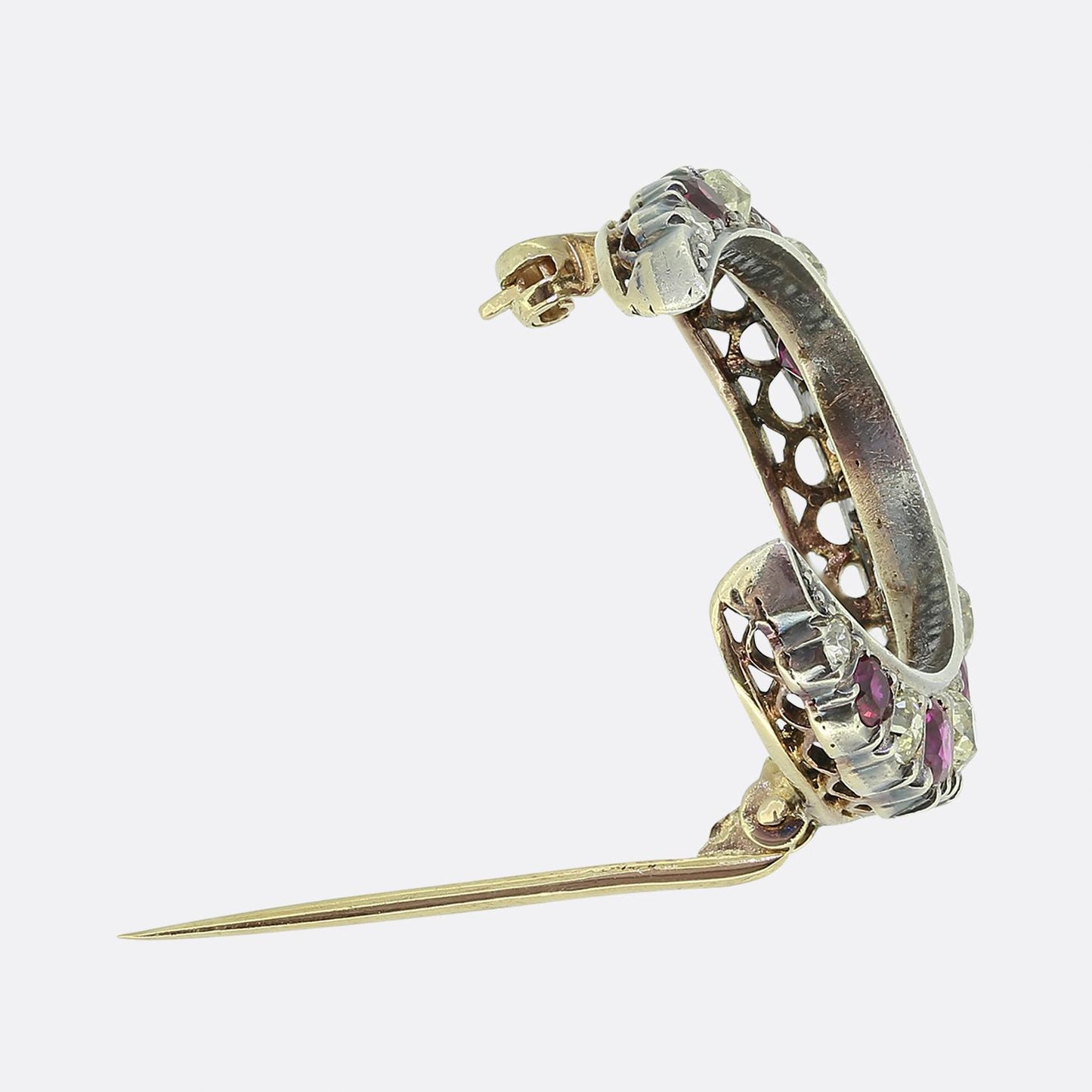 Victorian Ruby and Diamond Crescent Brooch