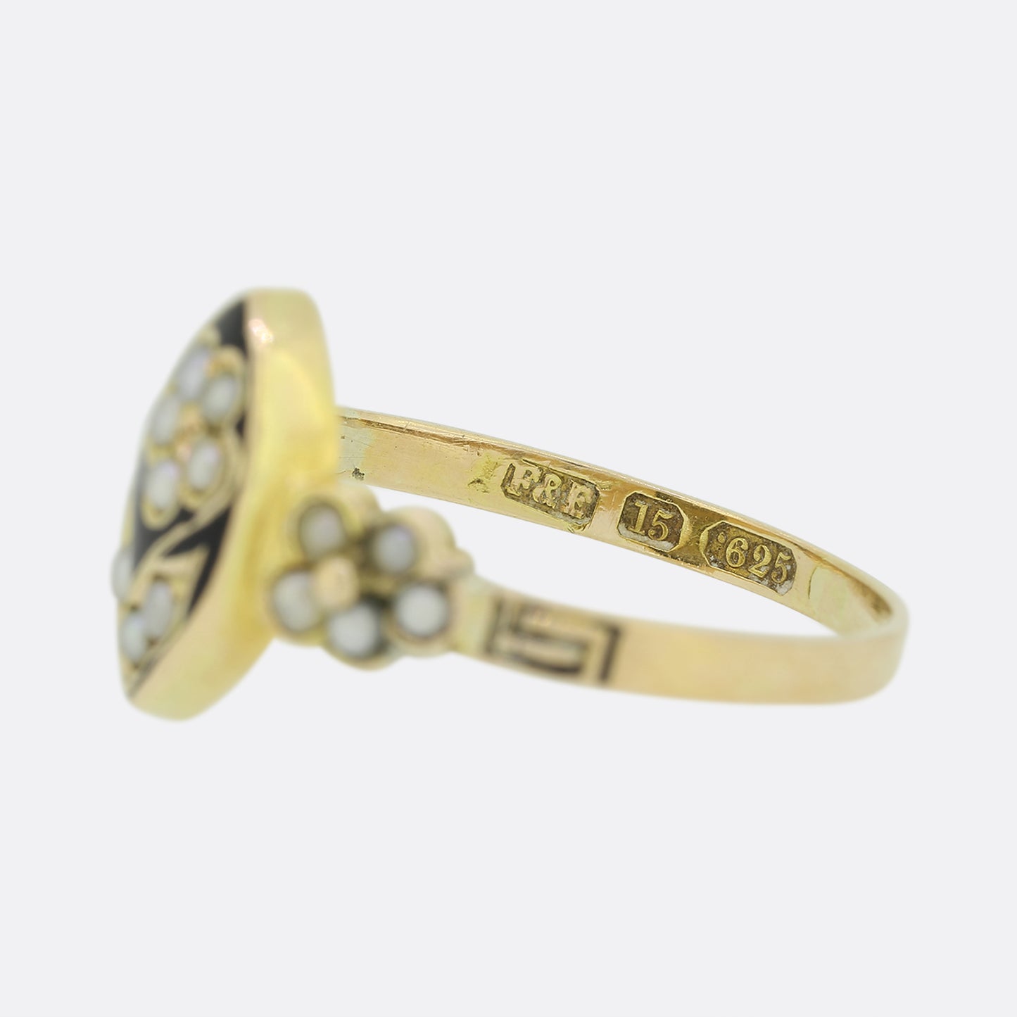 Victorian Pearl and Black Enamel Flower Ring
