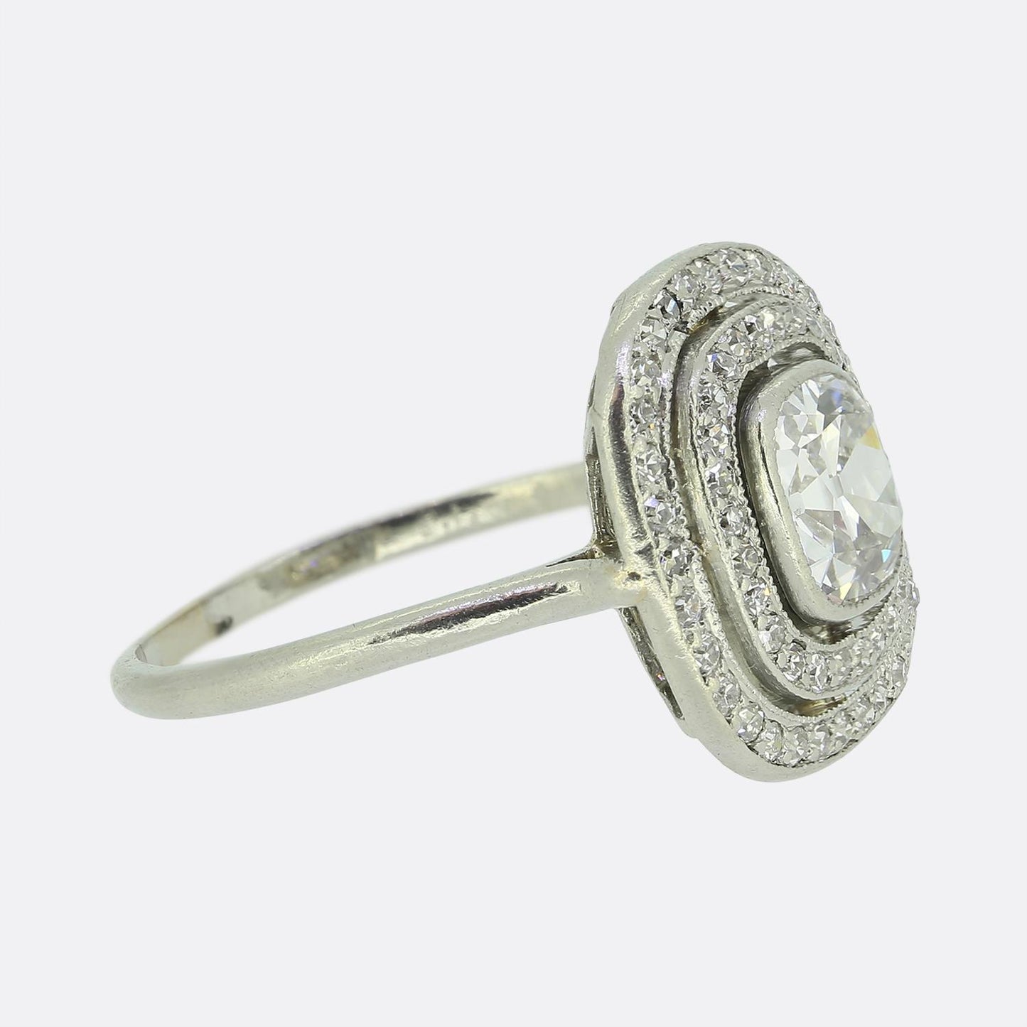 Art Deco 1.10 Carat Old Cushion Cut Diamond Double Halo Ring