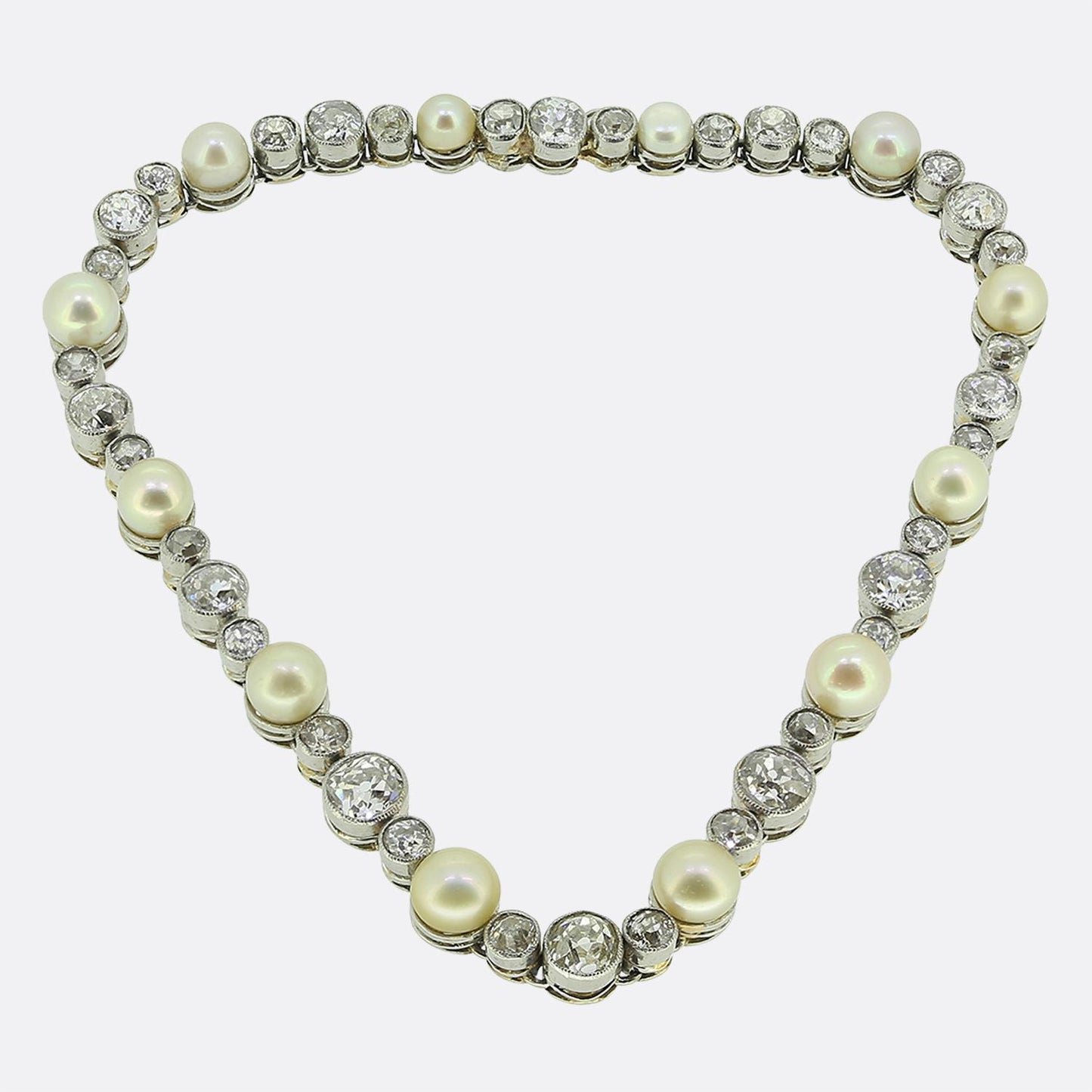 Art Deco Natural Pearl and Old Cut Diamond Line Bracelet
