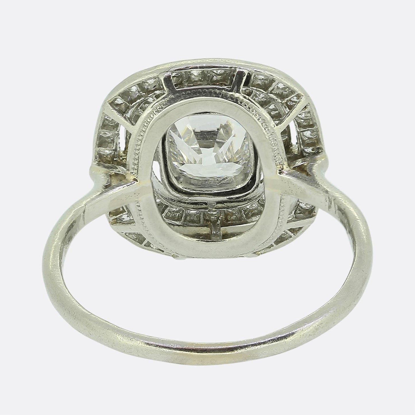 Art Deco 1.10 Carat Old Cushion Cut Diamond Double Halo Ring