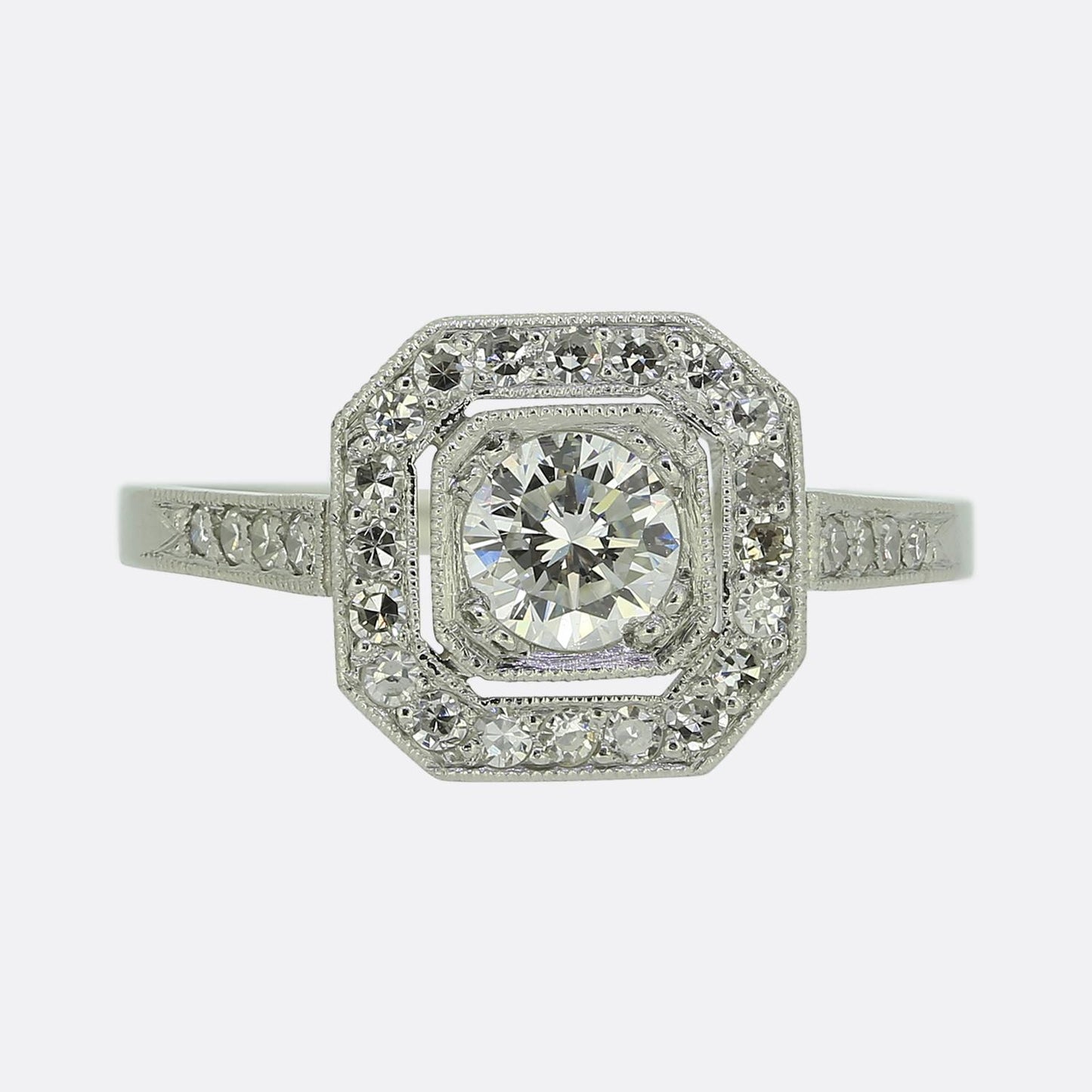 Art Deco Style 0.37 Carat Cushion Diamond Cluster Ring