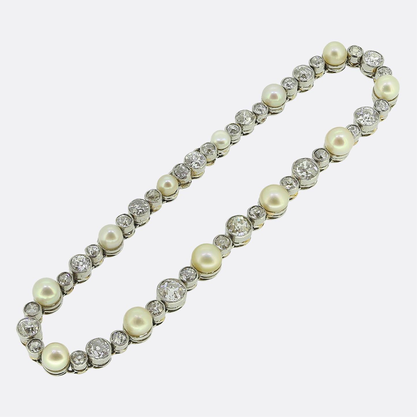 Art Deco Natural Pearl and Old Cut Diamond Line Bracelet