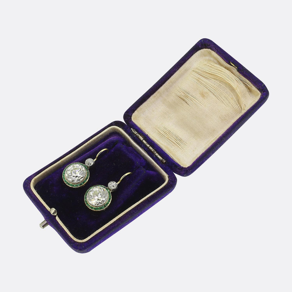 Art Deco 6.44 Carat Diamond and Emerald Drop Earrings