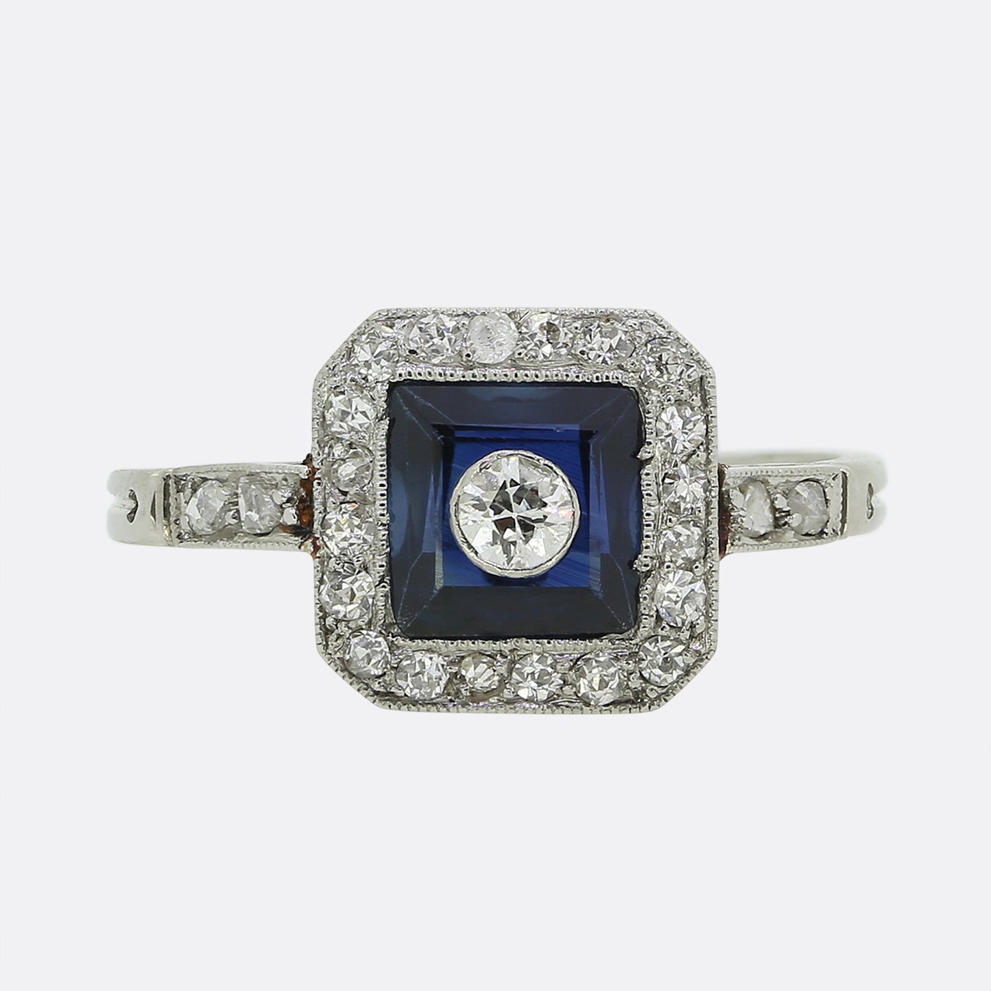Art Deco Sapphire and Diamond Cluster Ring