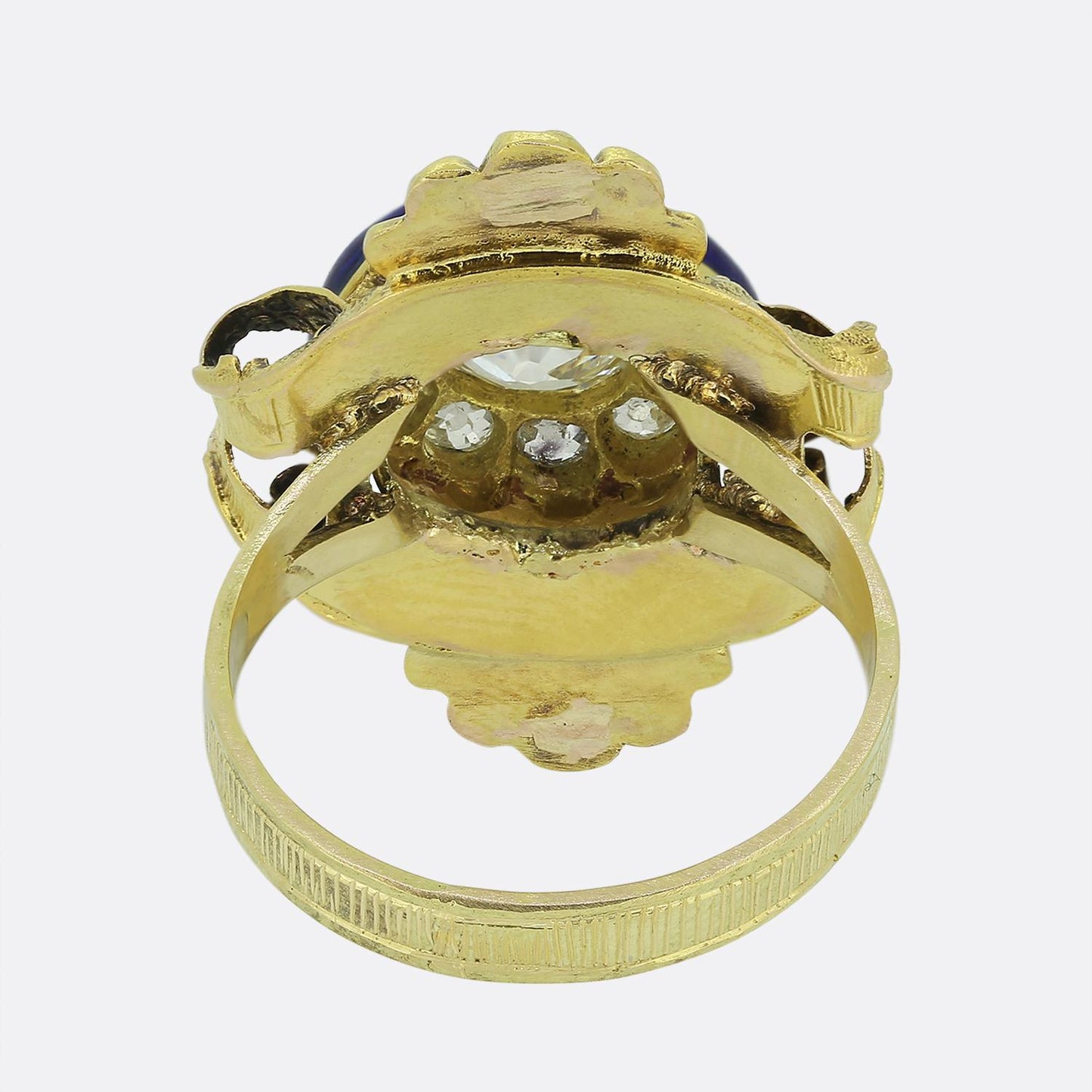 Victorian Old Cut Diamond Cluster and Enamel Dress Ring