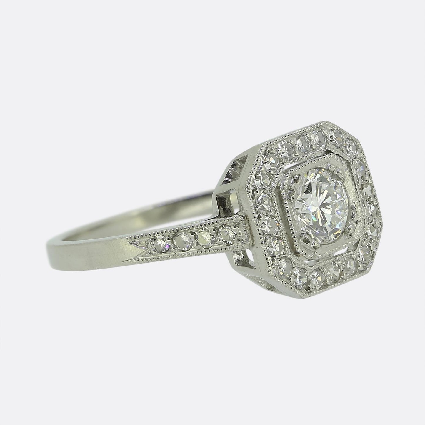 Art Deco Style 0.37 Carat Cushion Diamond Cluster Ring