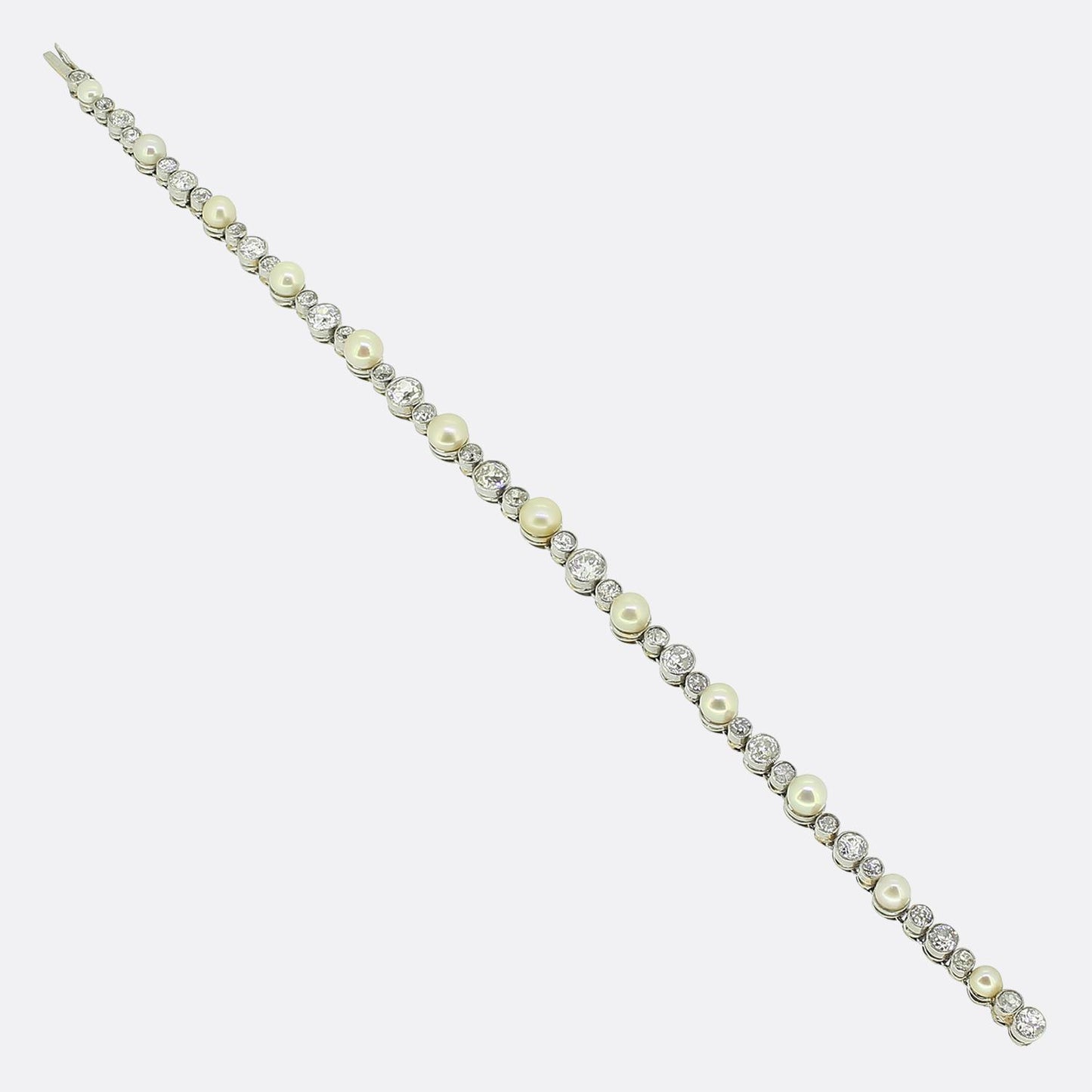 Art Deco Natural Pearl and Old Cut Diamond Line Bracelet