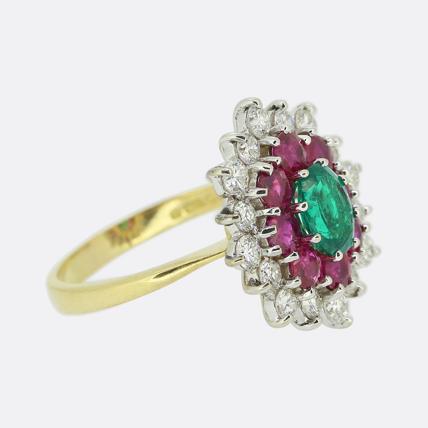 Vintage Ruby Emerald and Diamond Cluster Ring