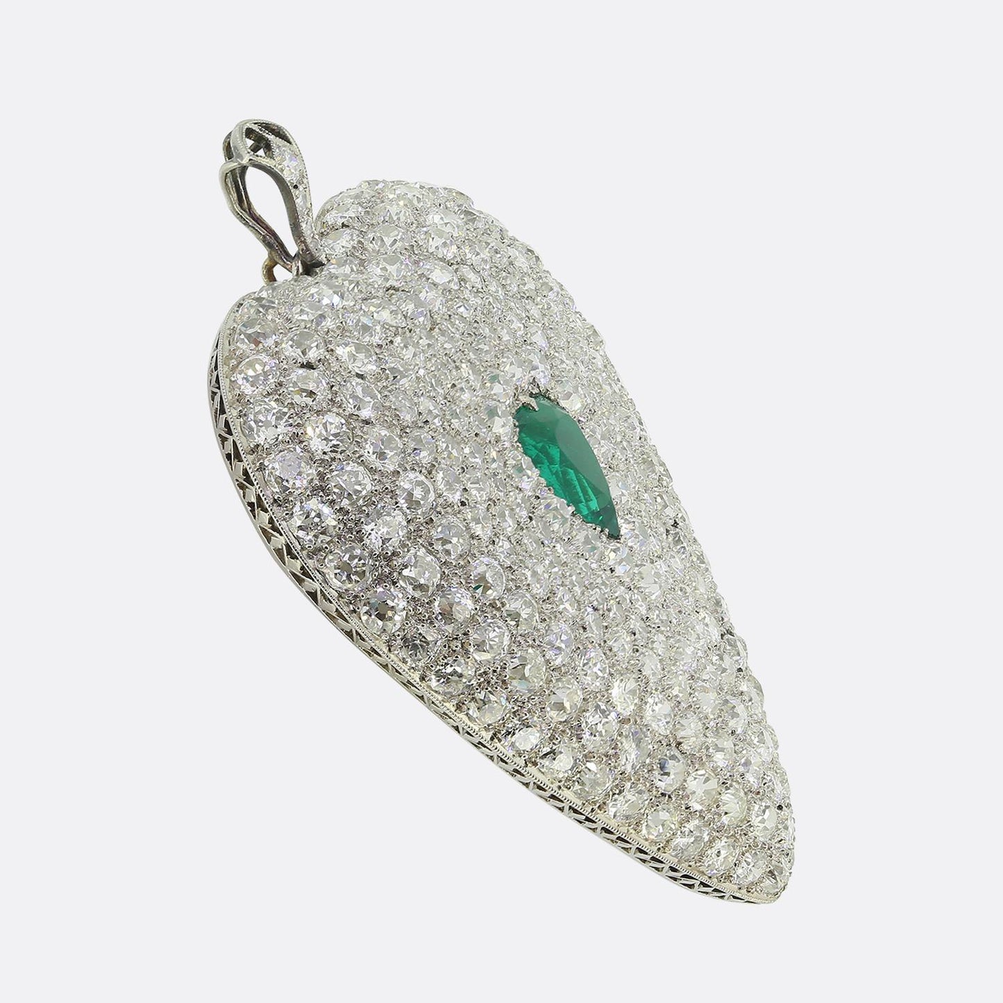 Antique Emerald and Diamond Heart Pendant