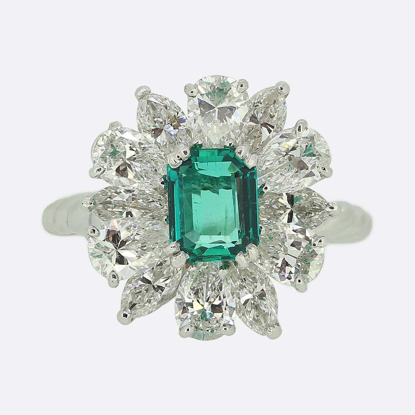 Vintage Emerald and Diamond Cluster Ring