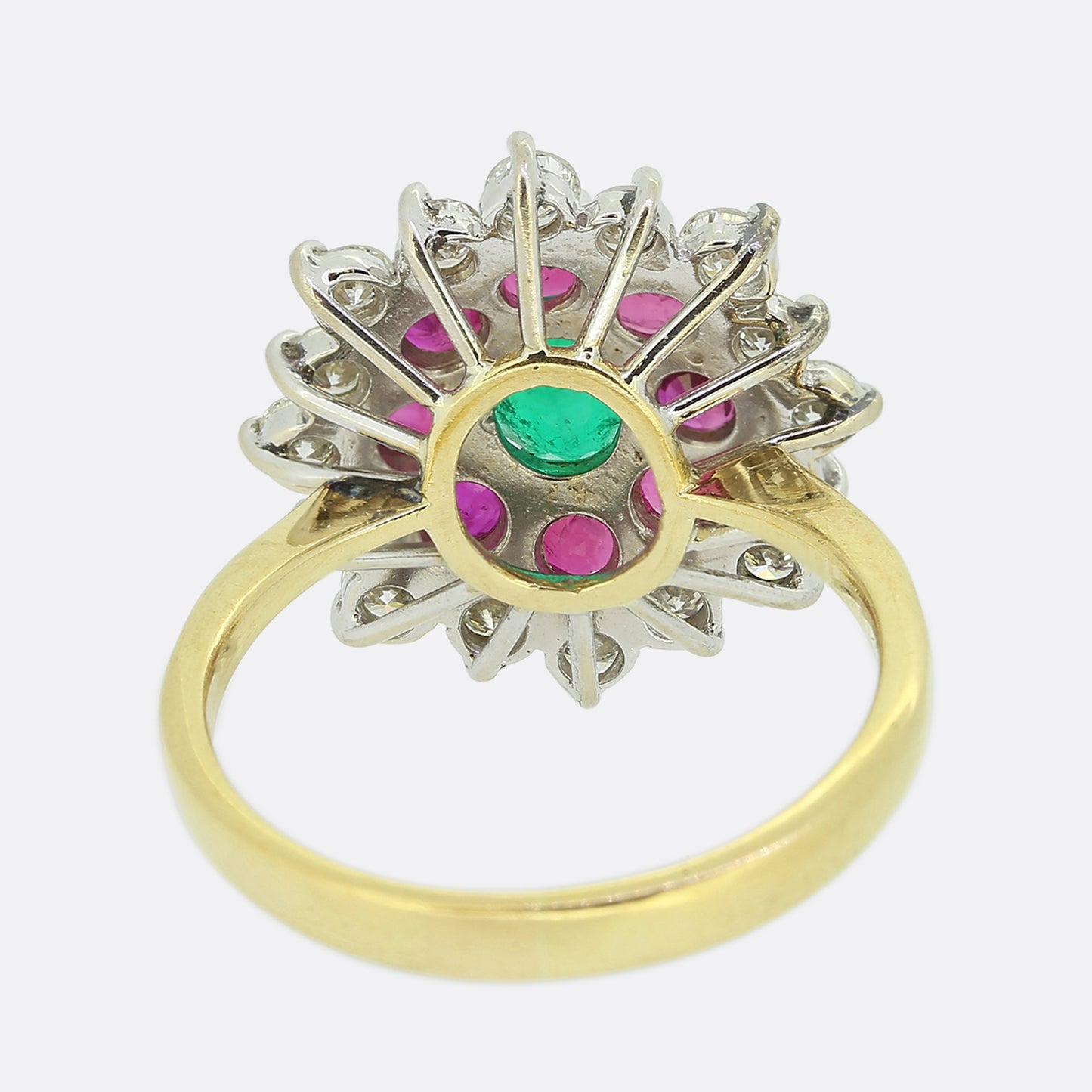 Vintage Ruby Emerald and Diamond Cluster Ring